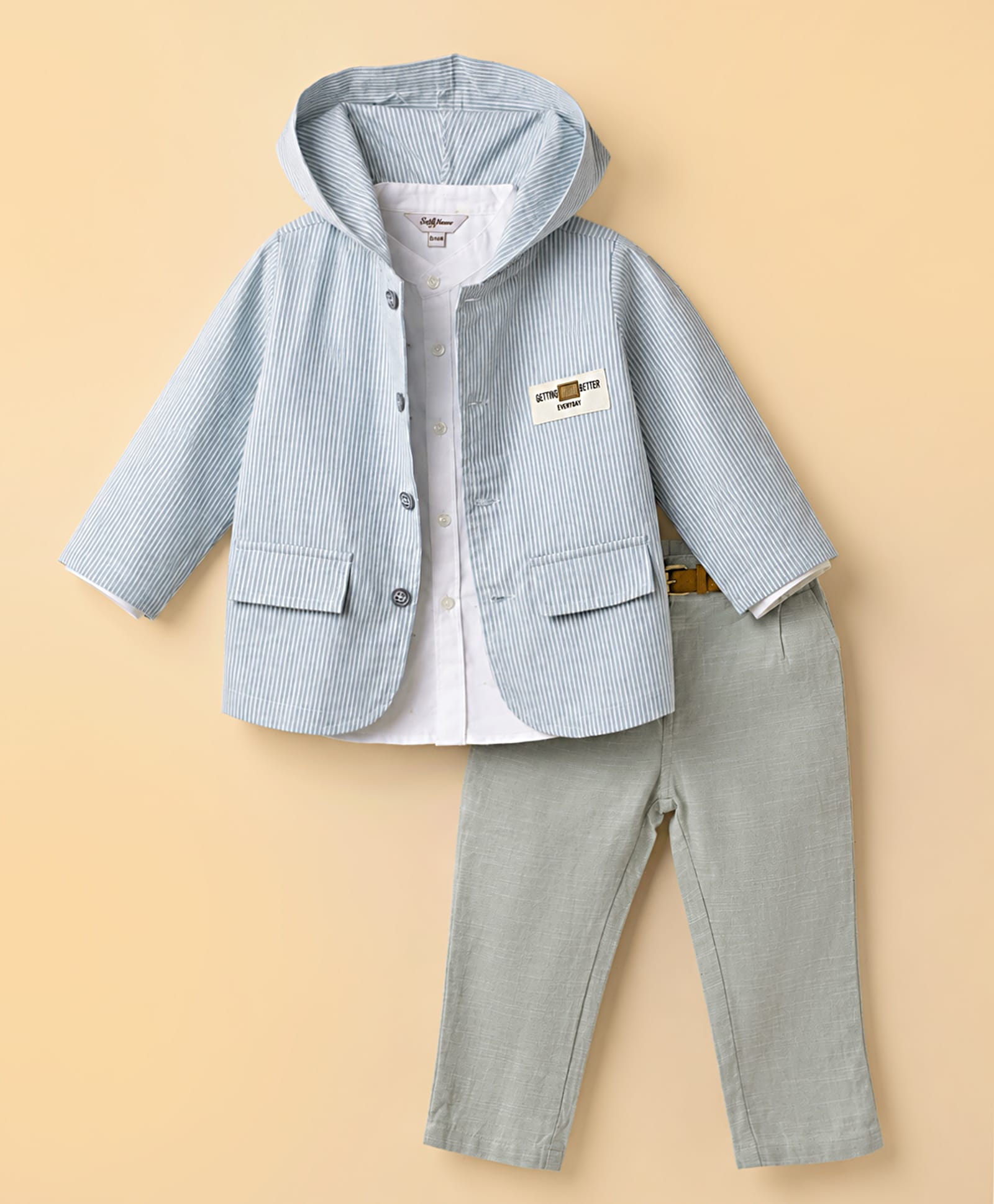 ToffyHouse Fleece Woven Shirt & Pant Set with Full Sleeves Striped Hooded Winter Wear Jacket - Green-image-31