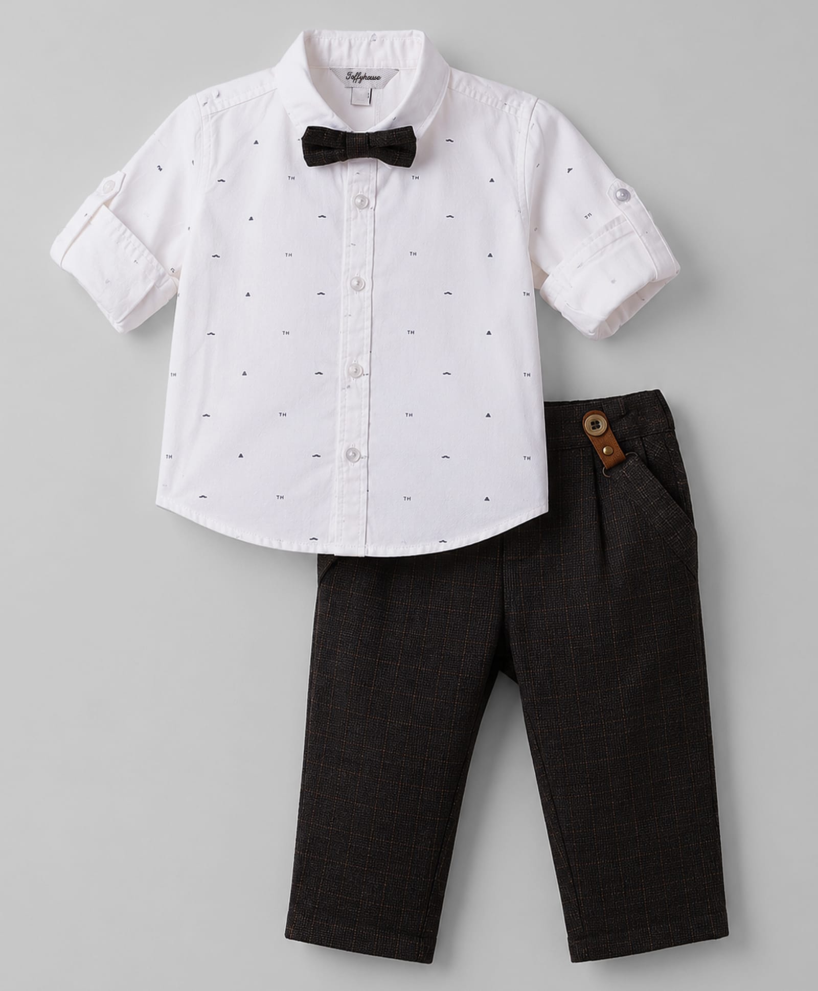ToffyHouse Cotton Woven Full Sleeves Printed Shirt & Pant Set With Suspender & Bow - Navy Blue-picture-20