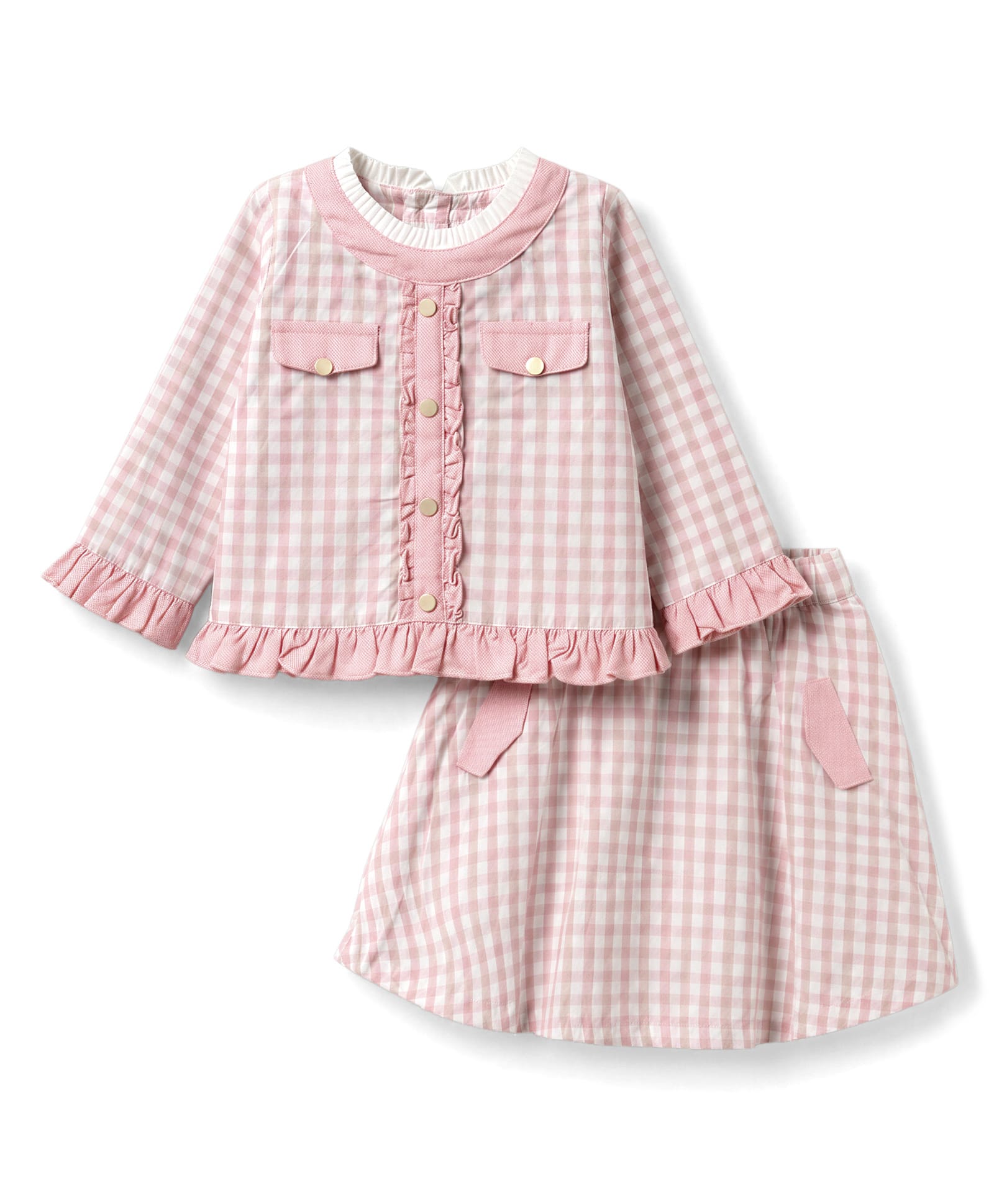 ToffyHouse Cotton Knit Full Sleeves Checks Party Top & Skirt - Light Pink-image-34