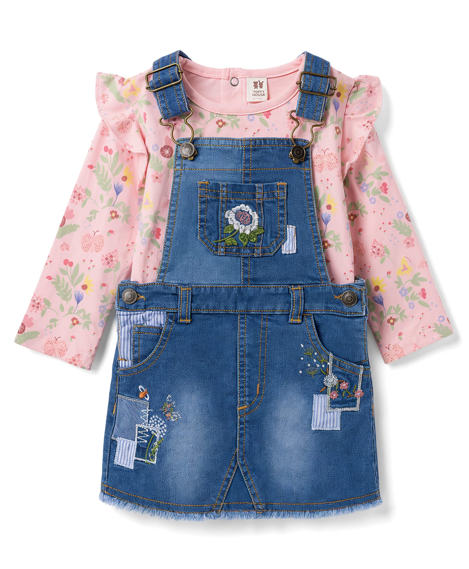 ToffyHouse Knitted Full Sleeves Floral Printed & Embroidered Frock With Inner Tee - Navy Blue-image-38