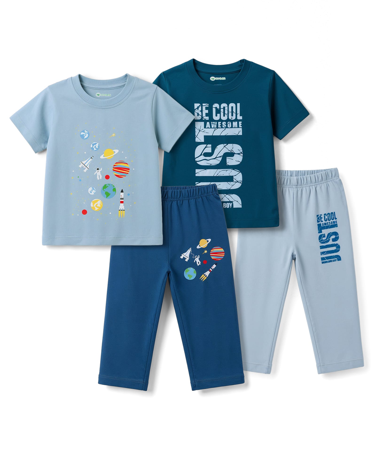 OHMS Single Jersey Knit Half Sleeves Text & Space Theme Printed T-Shirt & Pant Set Pack Of 2 - Light Blue-picture-28