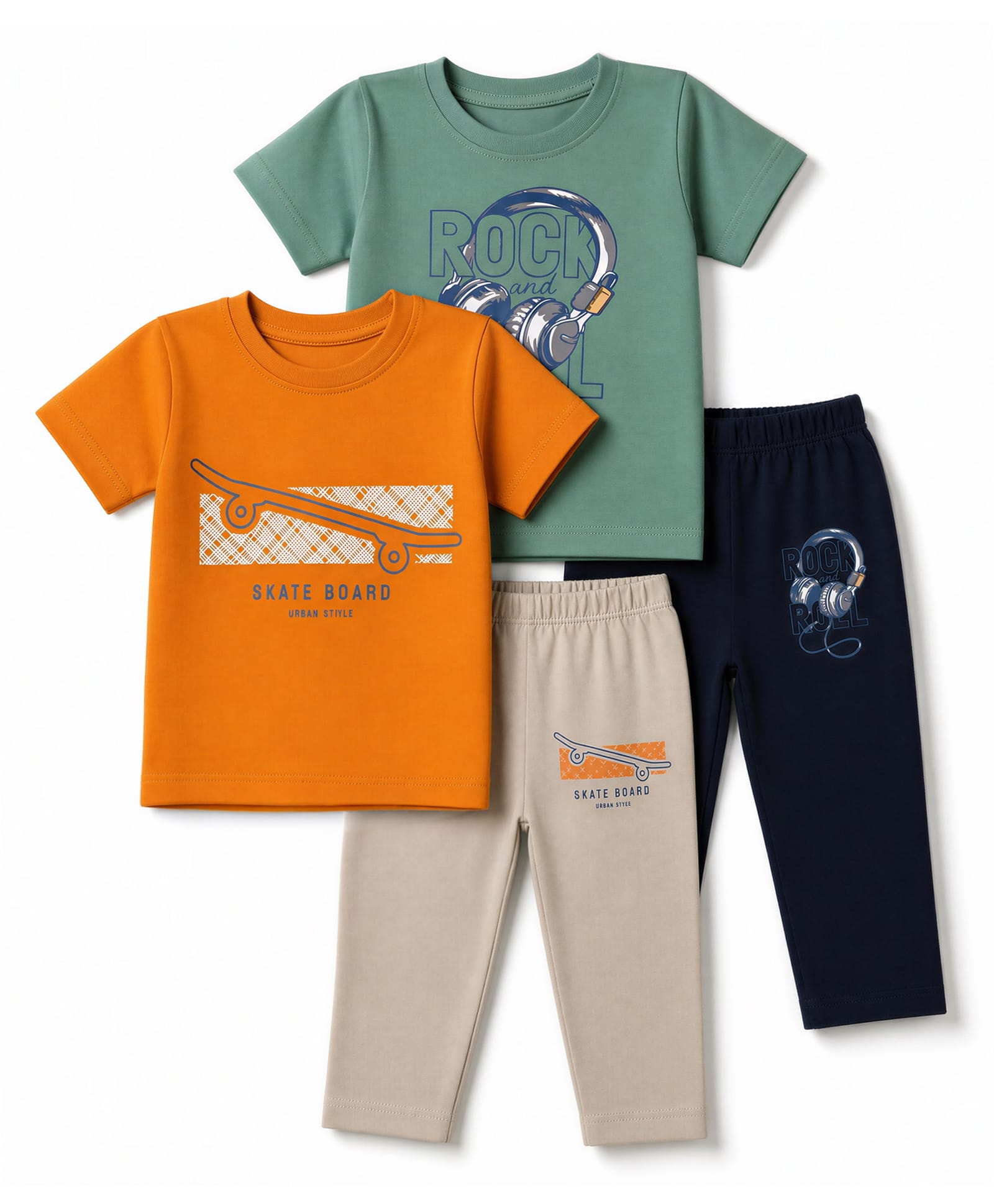 OHMS Single Jersey Knit Half Sleeves Text Printed T-Shirts & Pants Pack Of 2 - Orange & Light Green-image-22