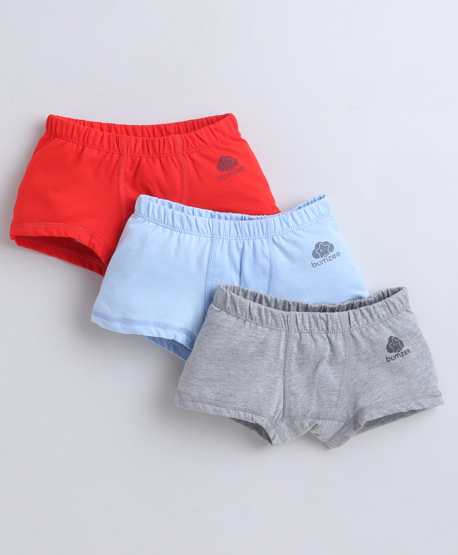 BUMZEE Cotton Knit Pack Of 3 Solid Trunks - Red & Grey-picture-19