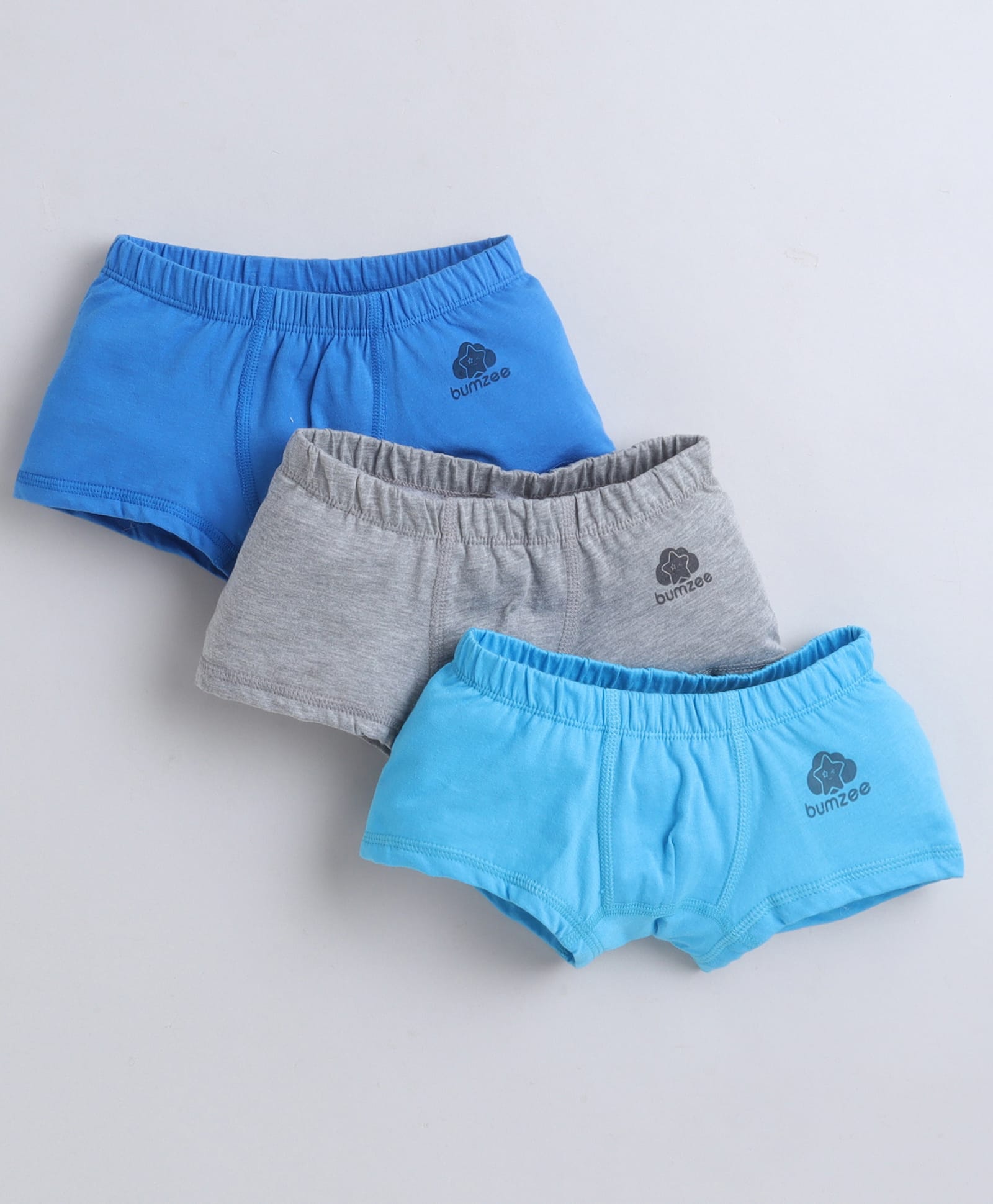 BUMZEE Cotton Knit Pack Of 3 Solid Trunks - Blue & Grey-picture-27
