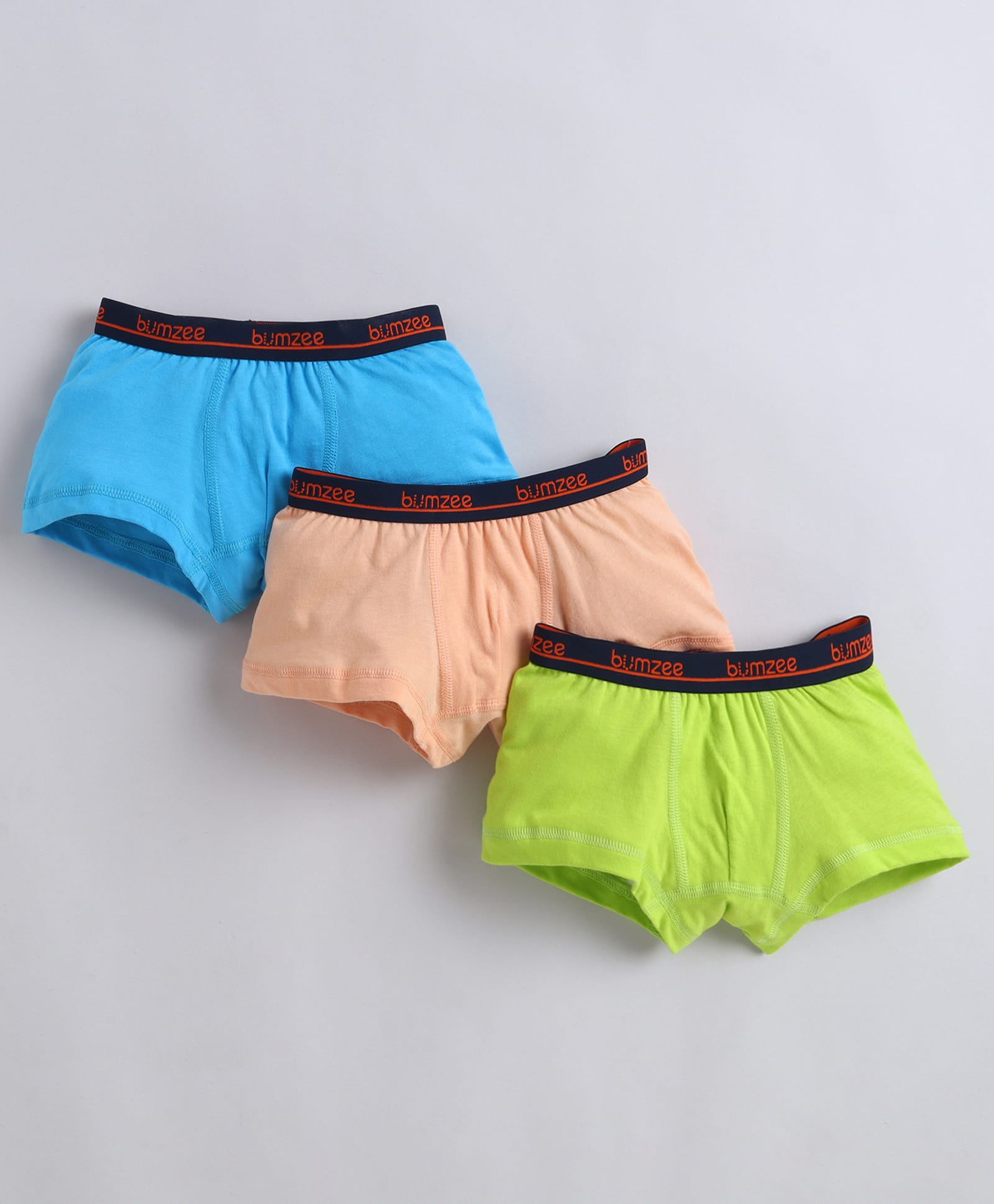 BUMZEE Cotton Knit Pack Of 3 Solid Trunks - Orange & Blue-picture-27