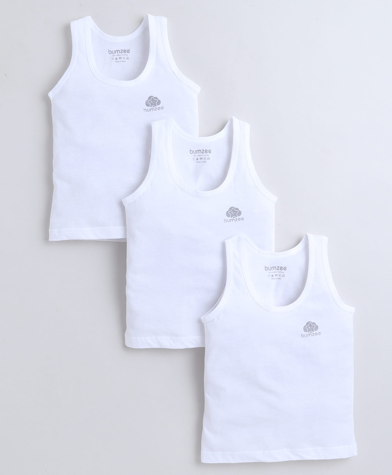 BUMZEE Cotton Knit Pack of 3 Sleeveless Brand Logo Printed Vests - White-image-34