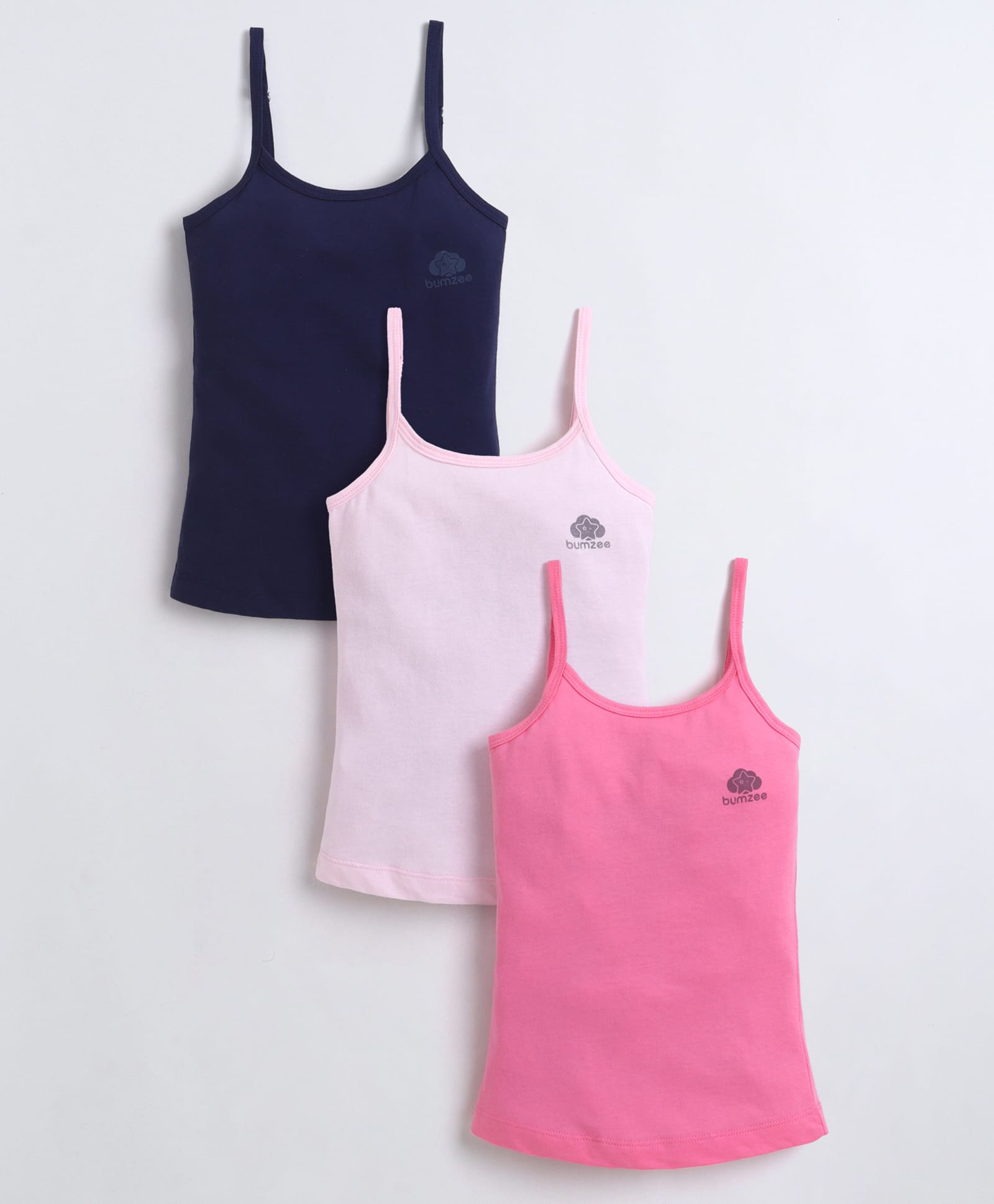 BUMZEE Cotton Knit Pack of 3 Sleeveless Brand Logo Printed Slips - Pink & Navy Blue-picture-13