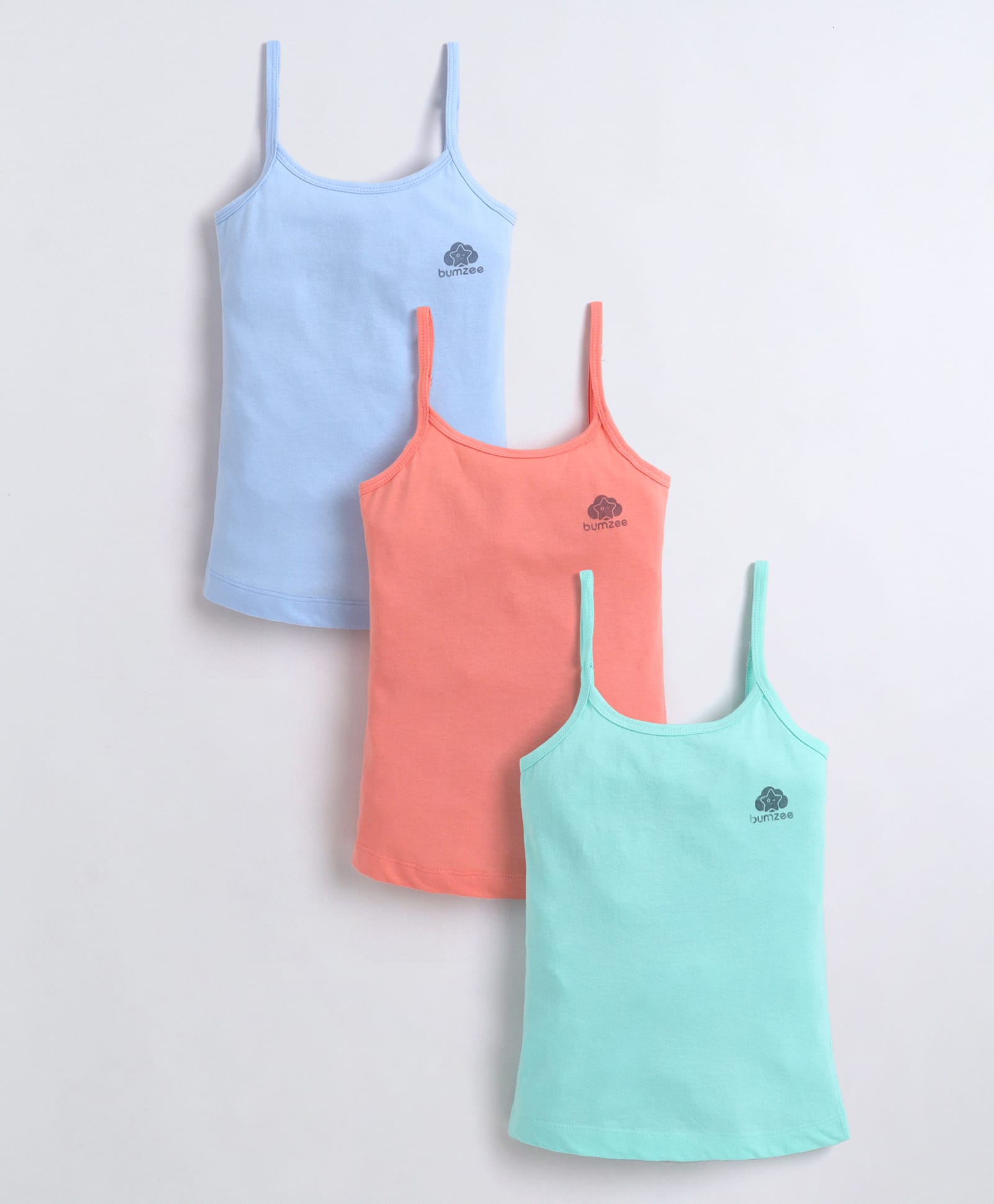 BUMZEE Cotton Knit Pack of 3 Sleeveless Brand Logo Printed Slips - Sky Blue & Mint-picture-14