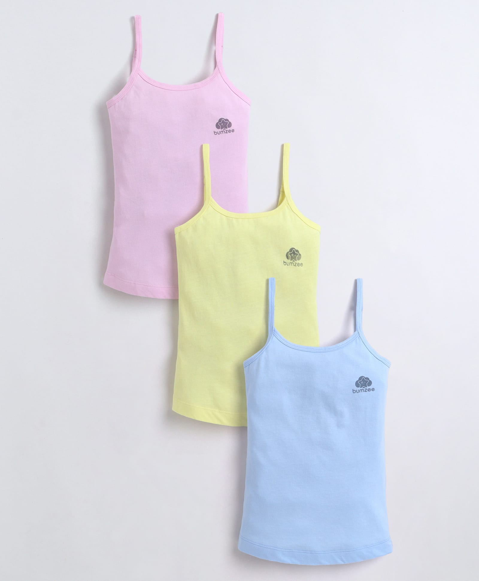 BUMZEE Cotton Knit Pack of 3 Sleeveless Brand Logo Printed Slips - Yellow & Sky Blue-picture-25