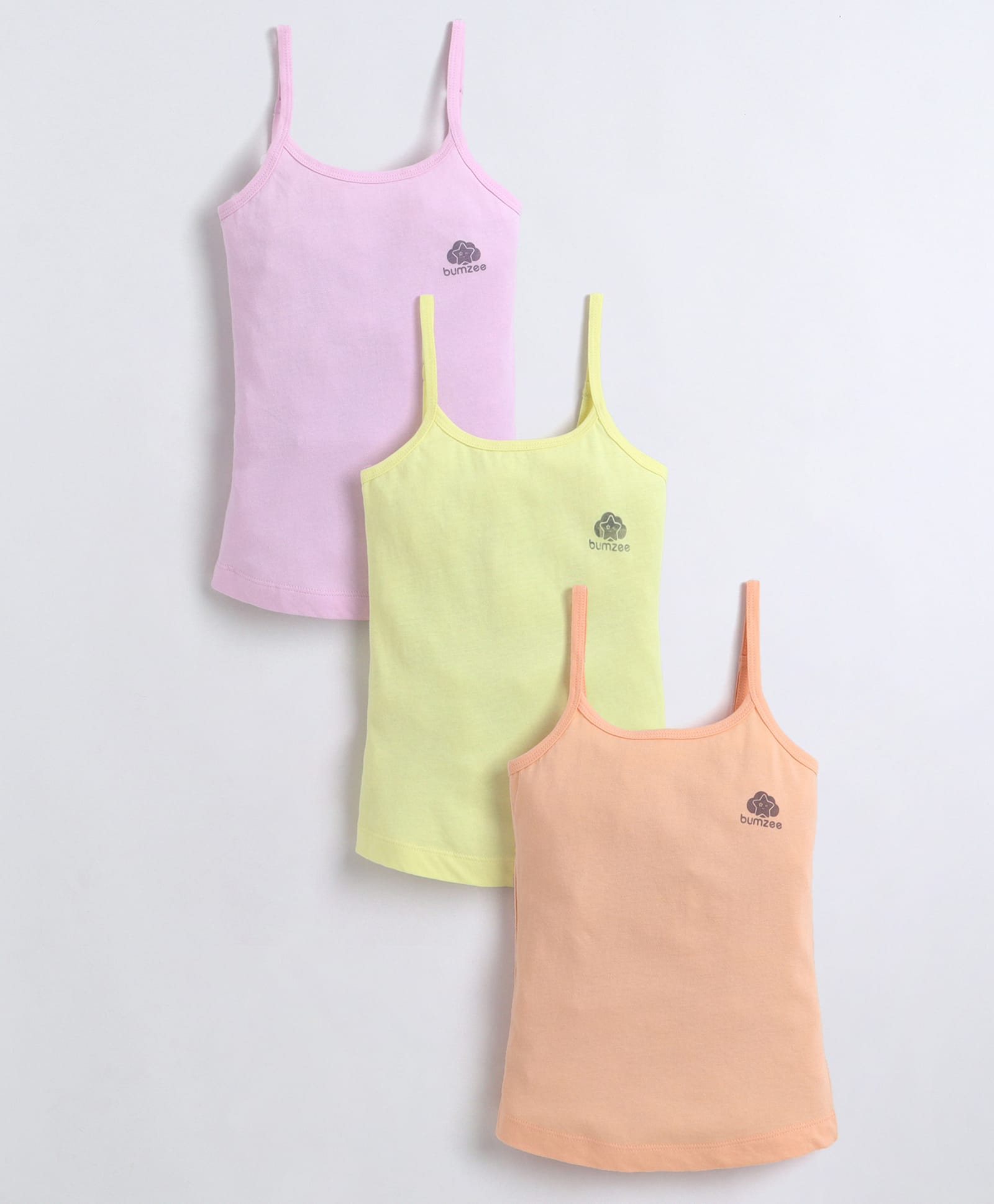 BUMZEE Cotton Knit Pack of 3 Sleeveless Brand Logo Printed Slips - Yellow & Coral-image-5