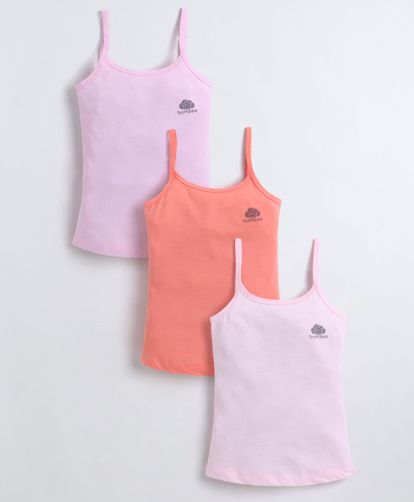 BUMZEE Cotton Knit Pack of 3 Sleeveless Brand Logo Printed Slips - Multi Colour-picture-27