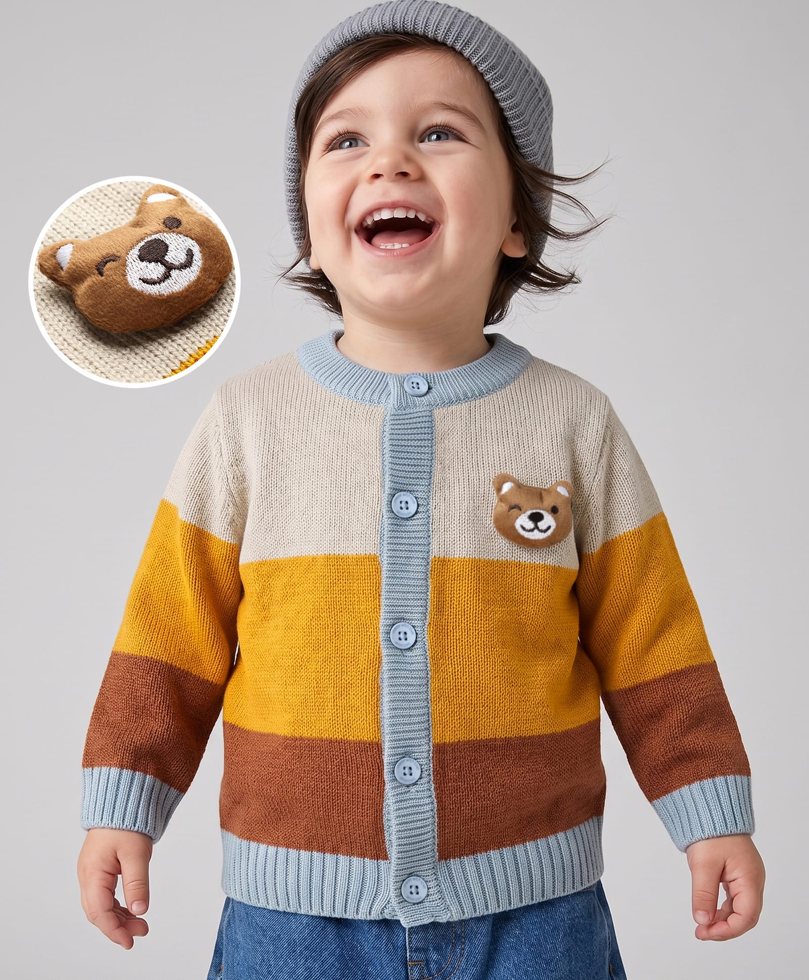 Babyoye Knit Front Open Sweater with Bear Applique - Rust Orange-picture-24