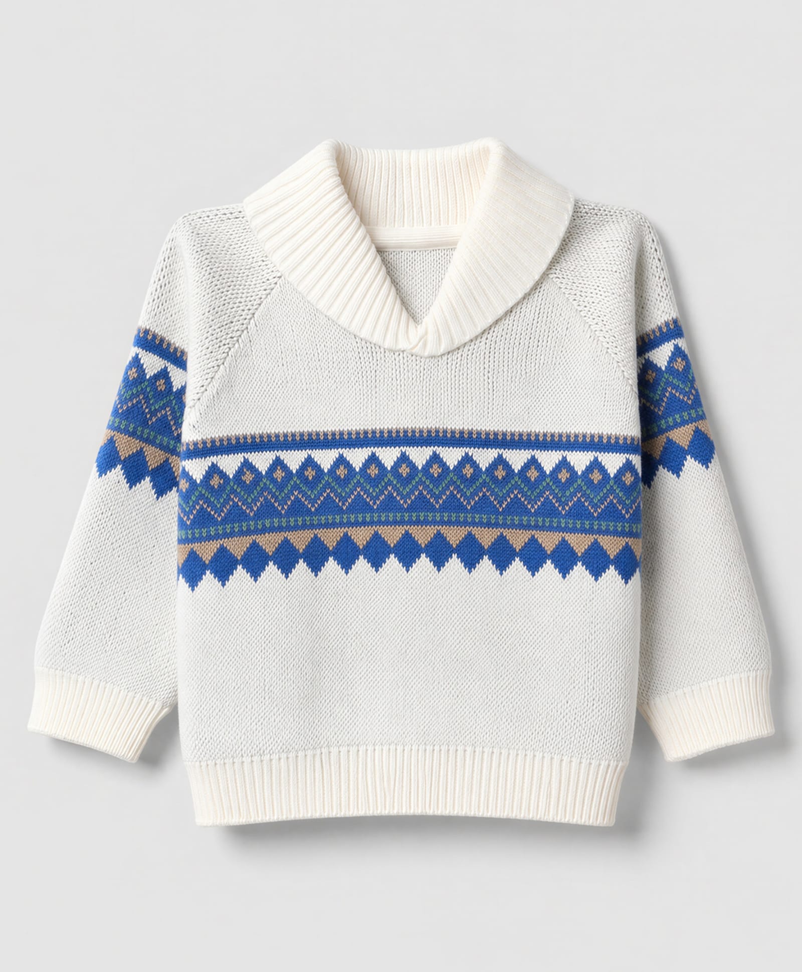 Babyoye 100% Cotton Jacquard Cable Knit Full Sleeves Pullover with Abstract Design - White-image-44