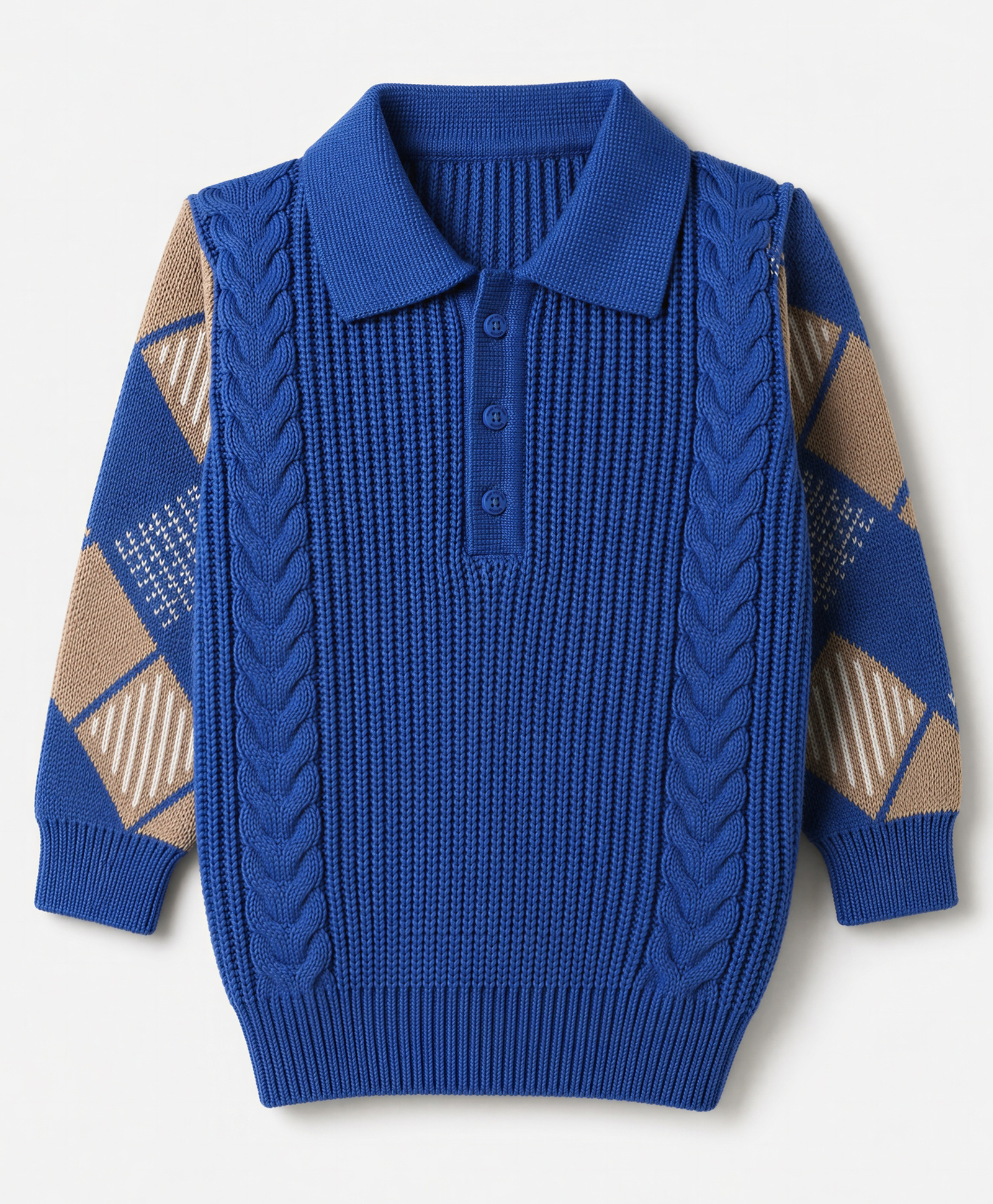 Babyoye 100% Cotton Cable Knit Full Sleeves Pullover with Geometrical Design - Blue-image-39