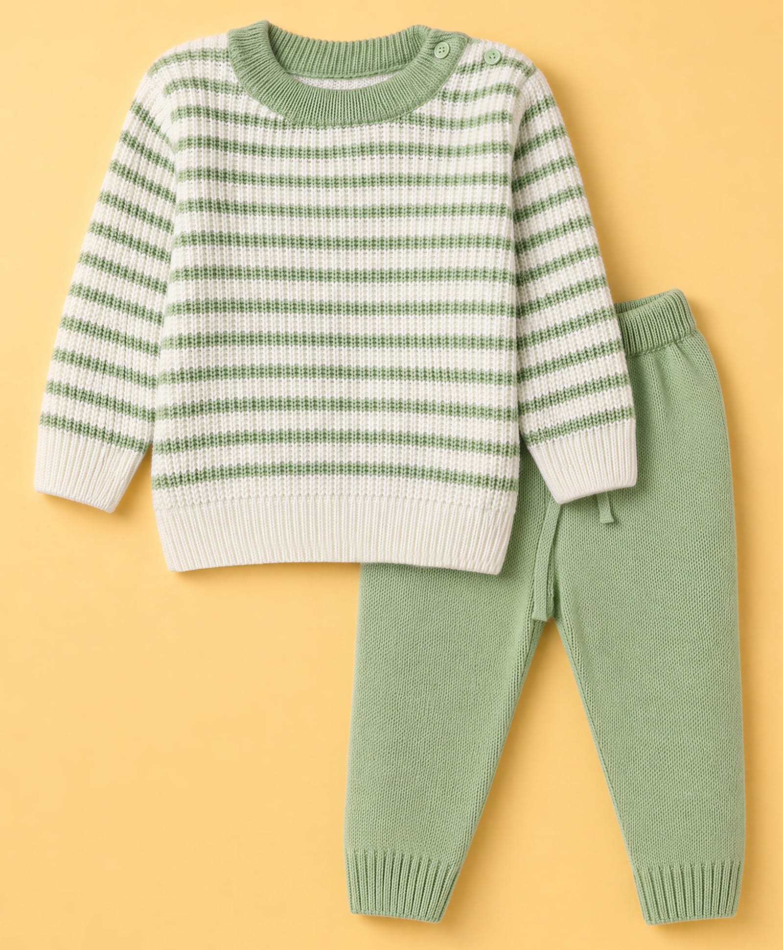 Babyoye Knit Full Sleeves Baby Sweater Set with Stripes - Mint-picture-29