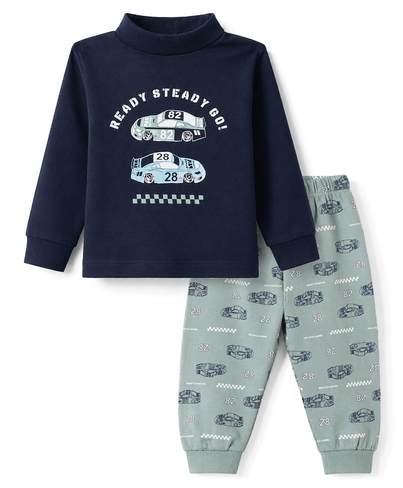 CUCUMBER Cotton Knit Full Sleeves T-Shirt & Pyjama Night Suit With Vehicles Print - Navy Blue-picture-31