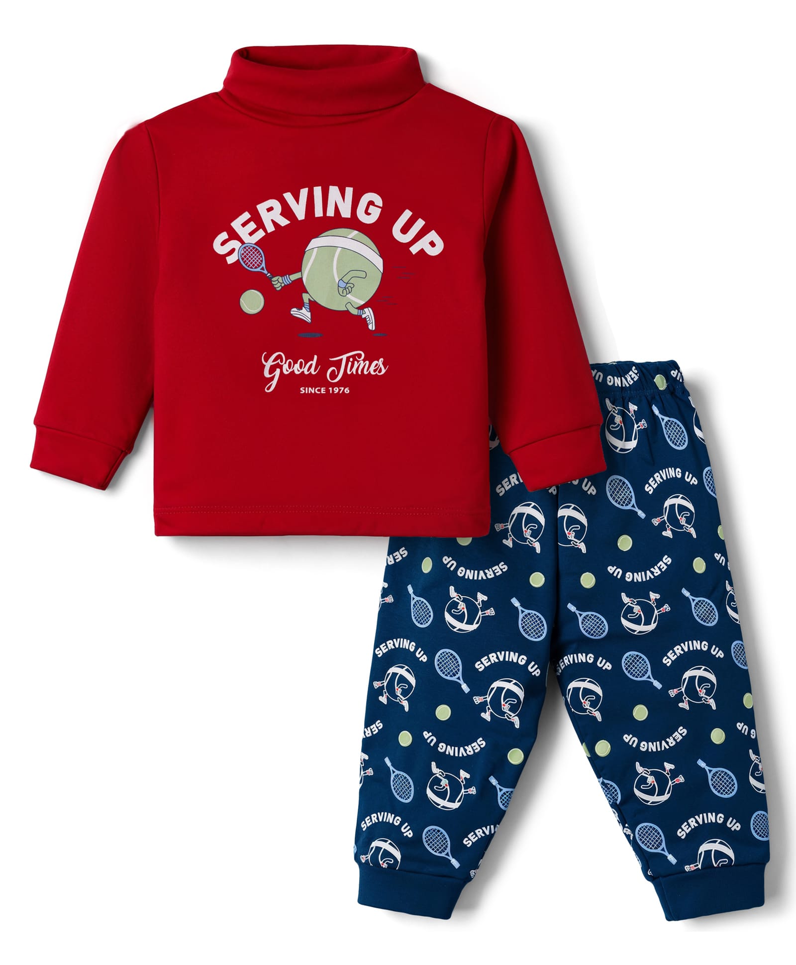 CUCUMBER Cotton Knit Full Sleeves T-Shirt & Pyjama Night Suit With Text & Sports Theme Print - Red & Blue-image-32