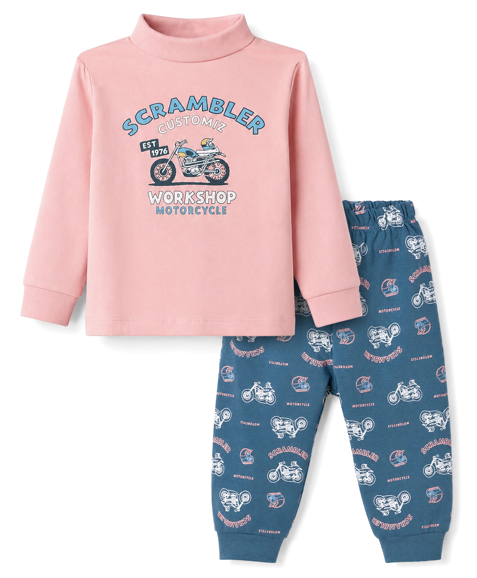 CUCUMBER Cotton Knit Full Sleeves T-Shirt & Pyjama Night Suit With Vehicles Print - Pink & Blue-picture-21