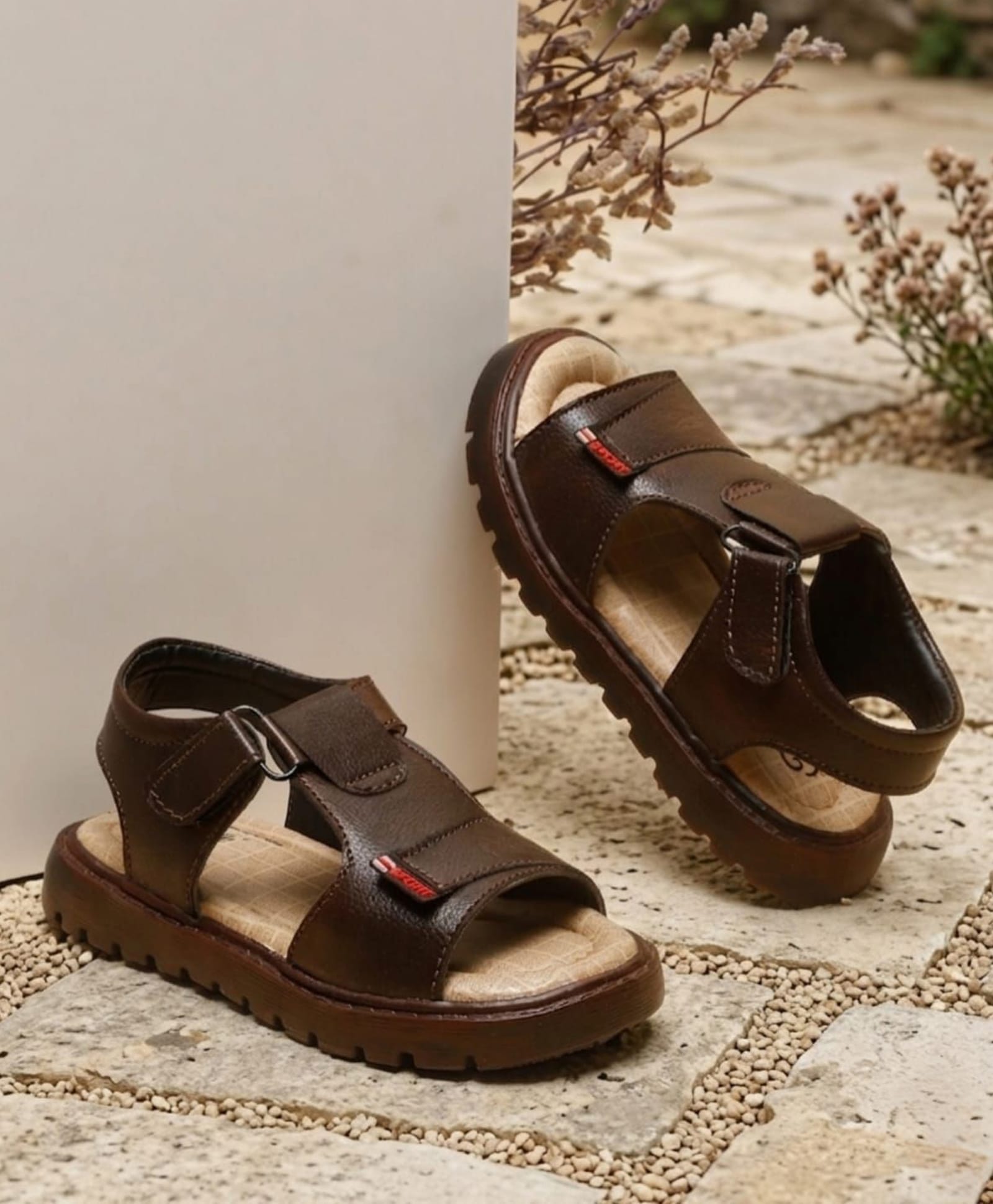 Tiny Bugs Colour Blocked Velcro Closure Sandals - Brown-picture-25