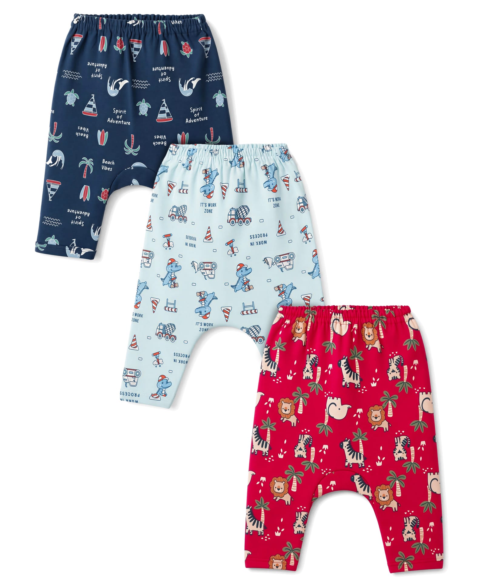 CUCUMBER Sinker Knit Full Length Diaper Leggings with Boat & Animals Print Pack of 3 - Navy & Red-picture-0
