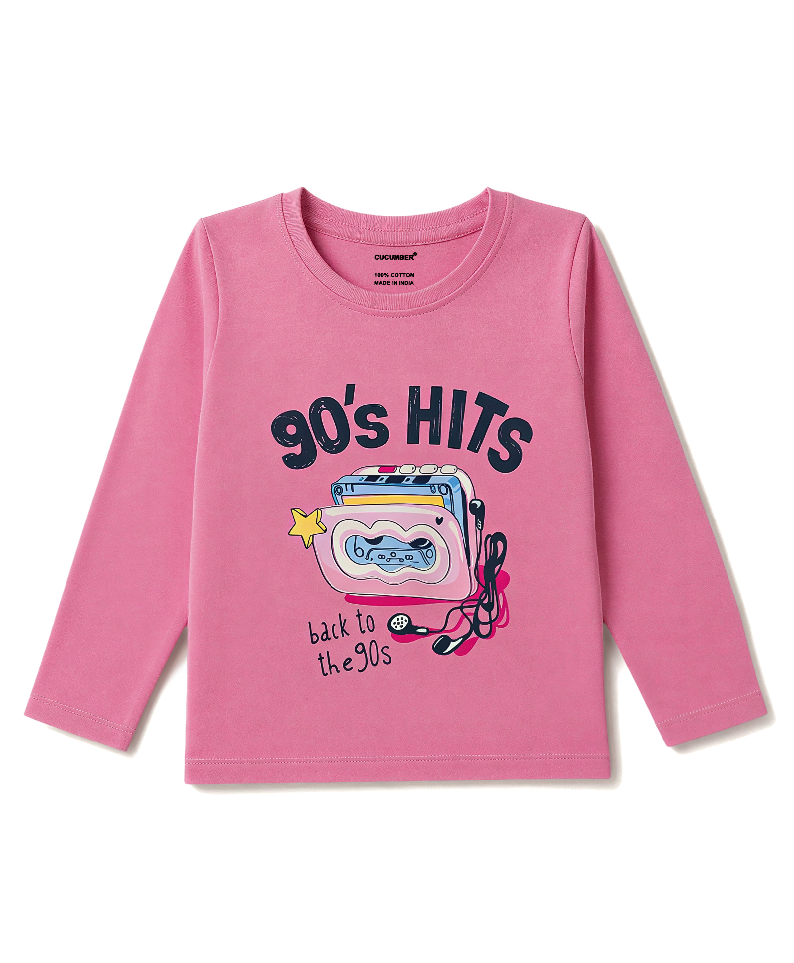 Cucumber Sinker Knit Full Sleeves Text Printed Top - Pink-image-19