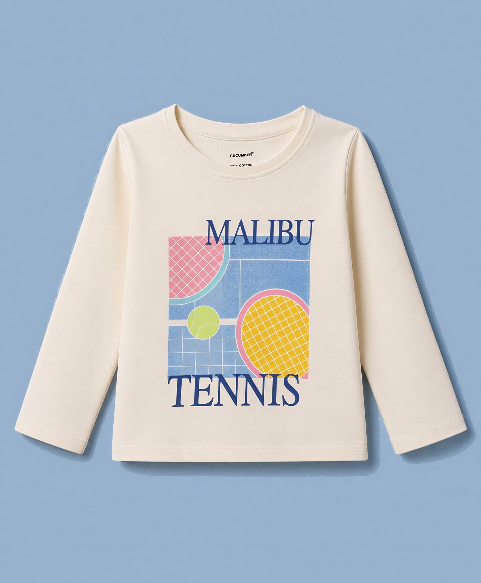 Cucumber Sinker Knit Full Sleeves Malibu Tennis Printed Top - Cream-image-20