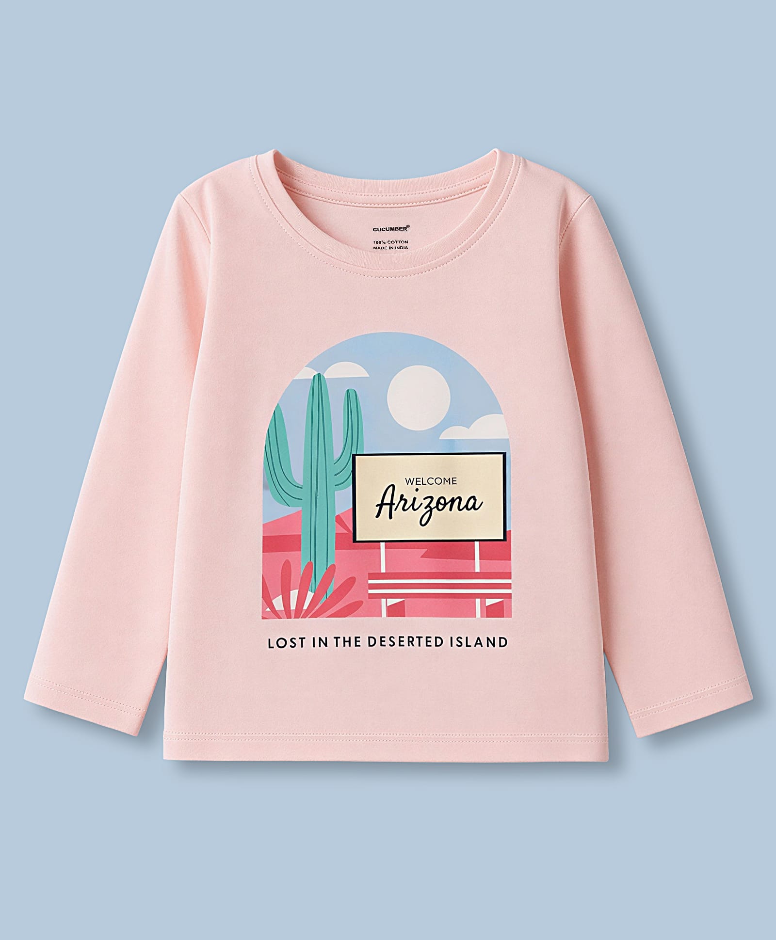 Cucumber Sinker Knit Full Sleeves Text Printed Top -Baby Pink-image-25