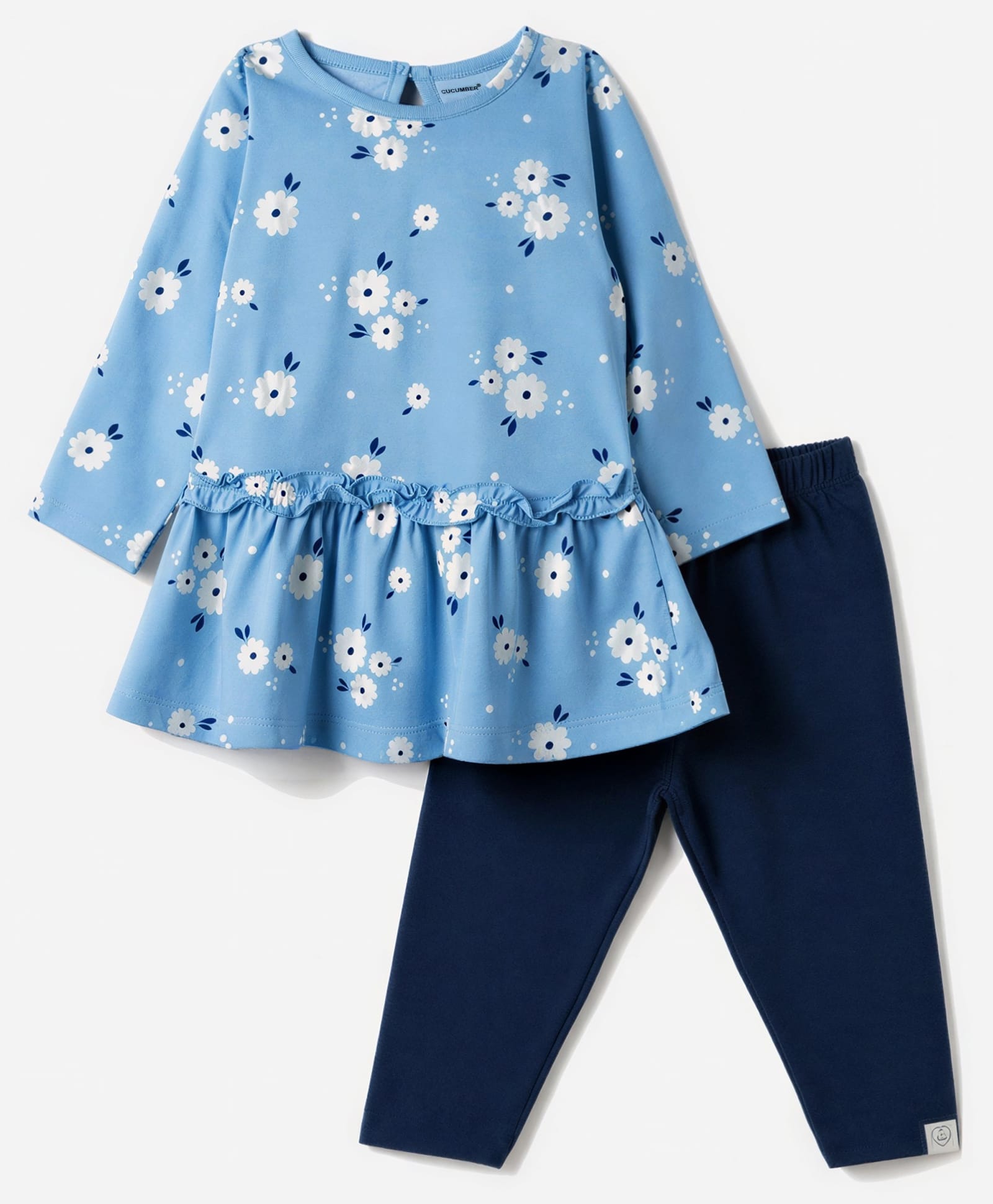 CUCUMBER Sinker Knit Full Sleeves Floral Printed T-Shirt & Pant Set - Light Blue-image-31