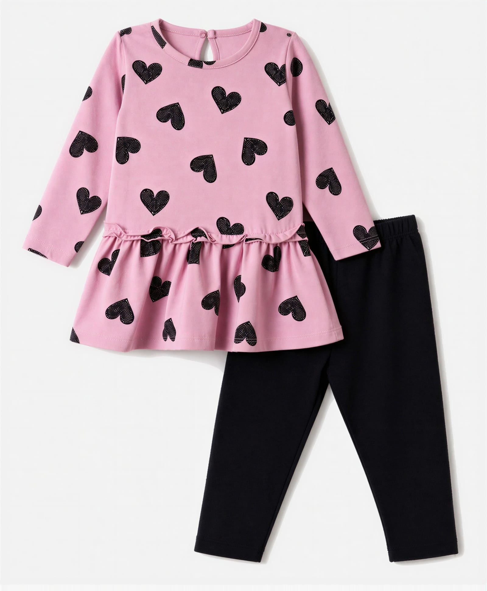 CUCUMBER Sinker Knit Full Sleeves Hearts Printed T-Shirt & Pant Set - Pink-image-43