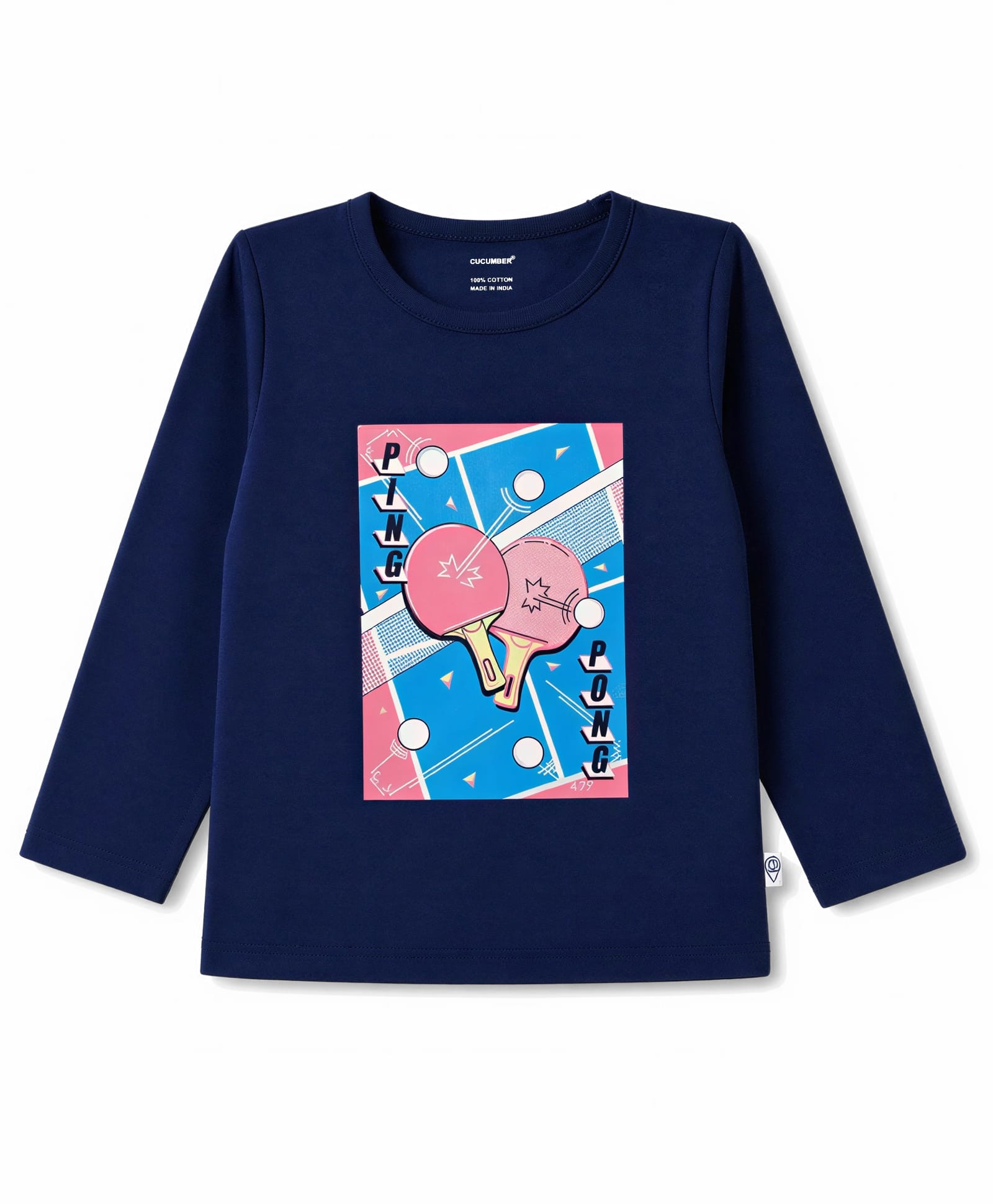 Cucumber Sinker Knit Full Sleeves Text & Ping Pong Theme Printed Top - Navy Blue-image-20