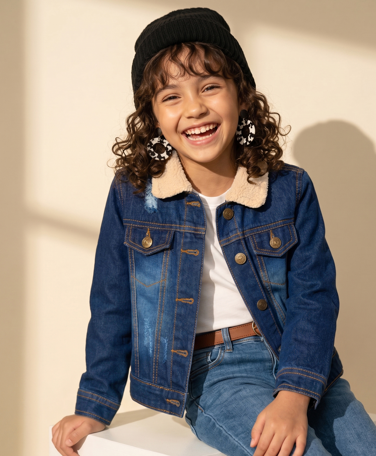 Pine Kids 100% Cotton Woven Full Sleeves Washed Denim Jacket With Fur Collar - Blue-picture-27