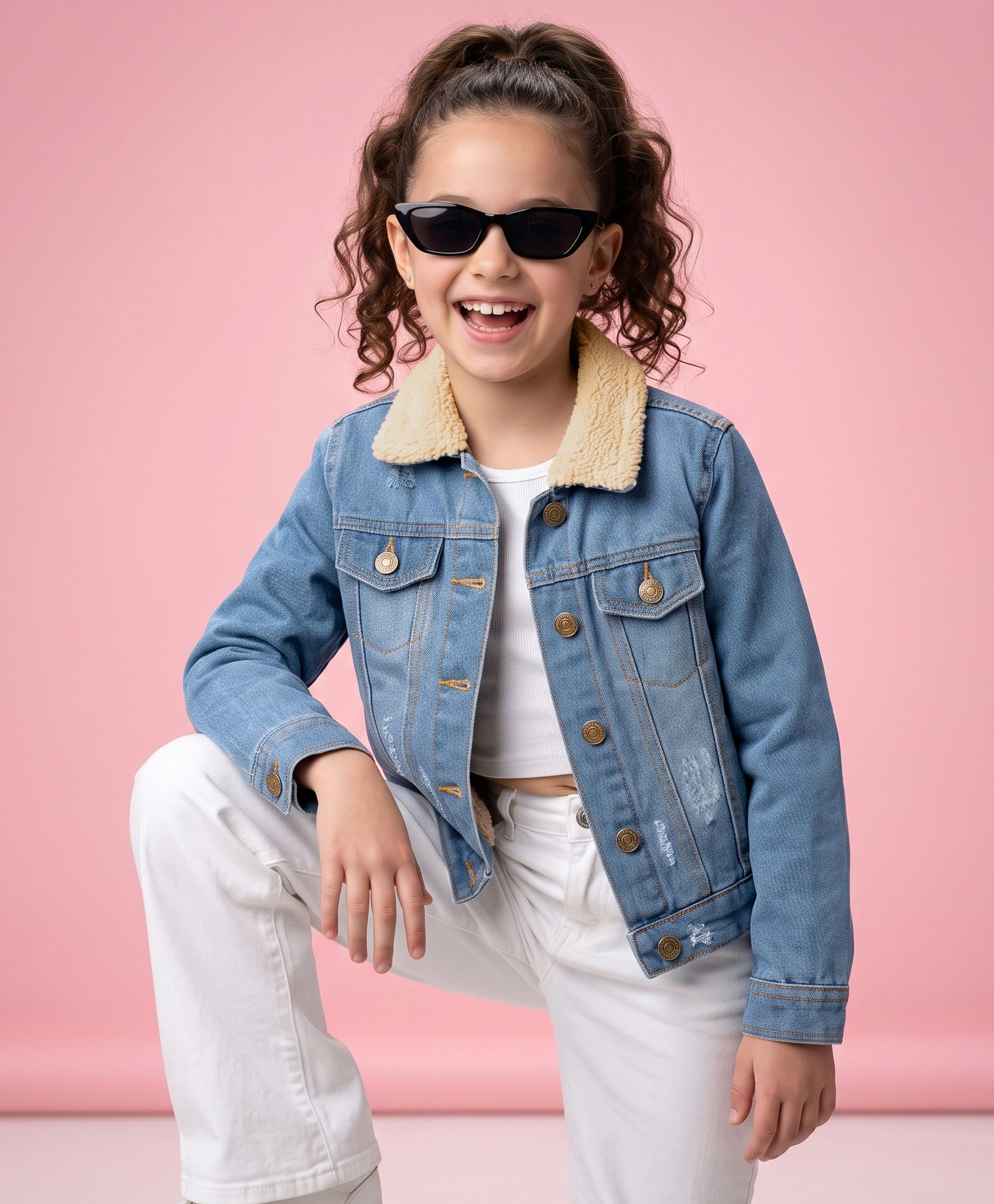 Pine Kids 100% Cotton Woven Full Sleeves Washed Denim Jacket With Fur Collar - Light Blue-picture-26