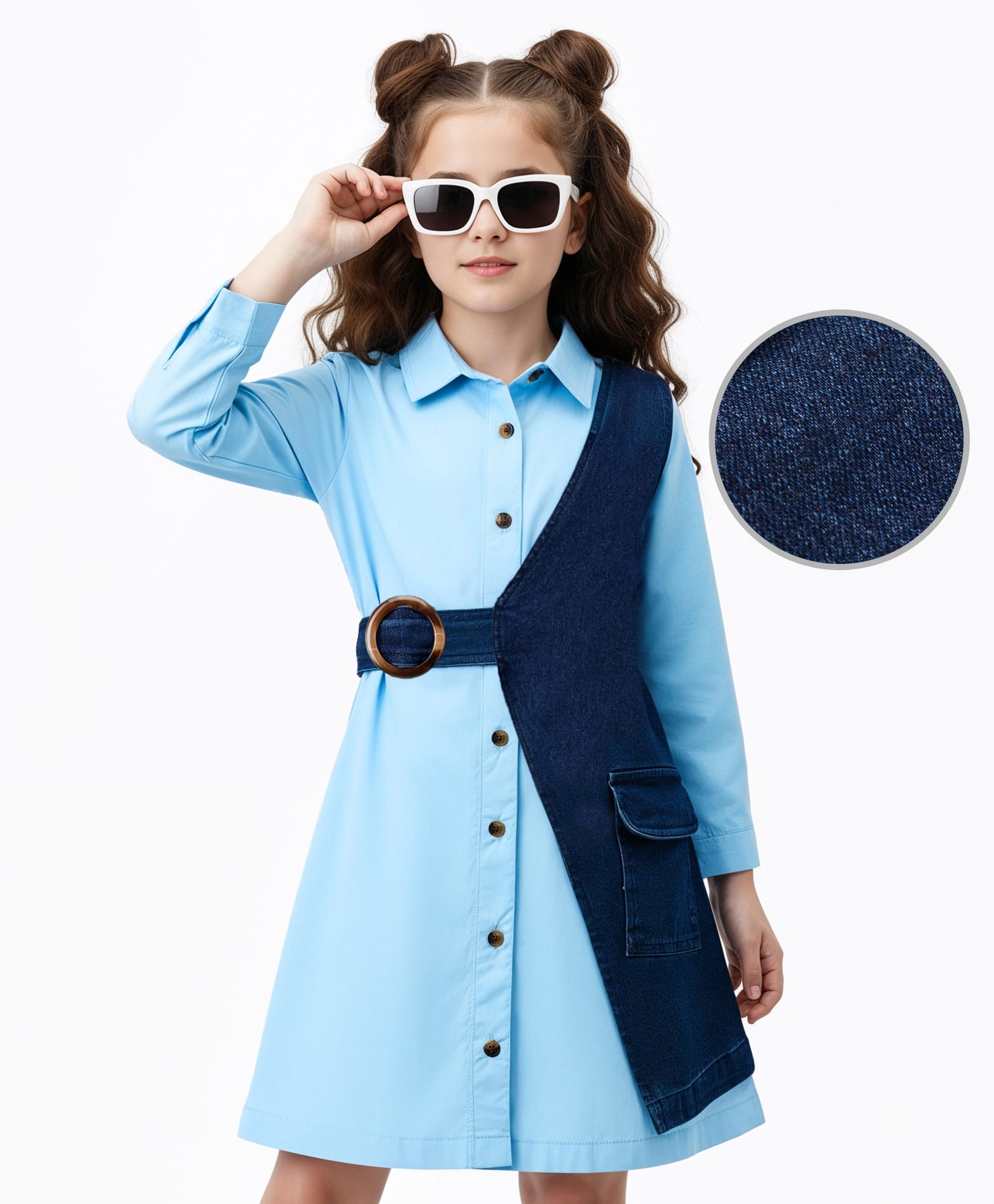 Hola Bonita Cotton Woven Full Sleeve Inner Shirt Frock With Jacket - Blue-image-16