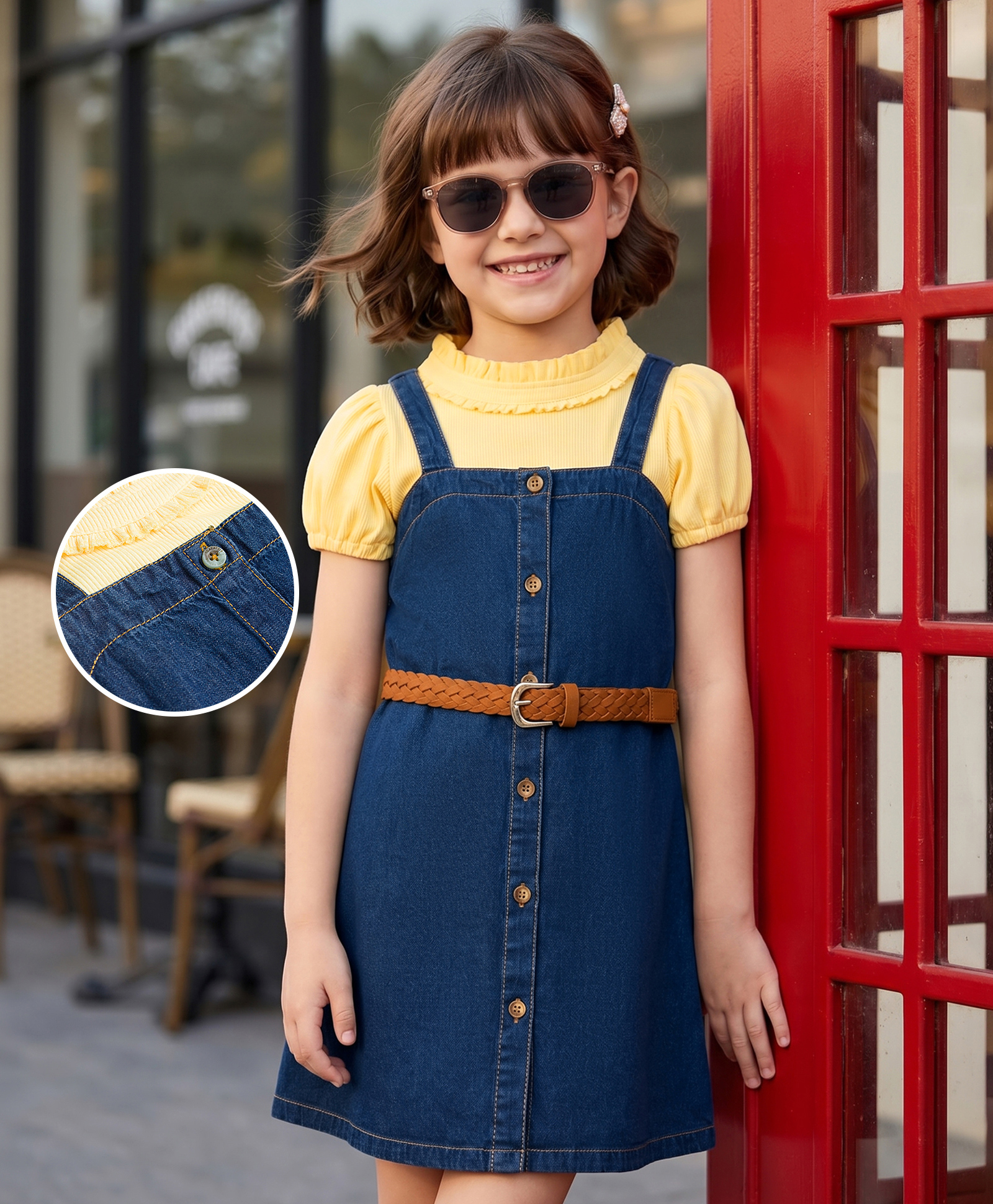 Hola Bonita Cotton Woven Denim Dress With Half Sleeve Inner Solid Tee - Blue-image-46