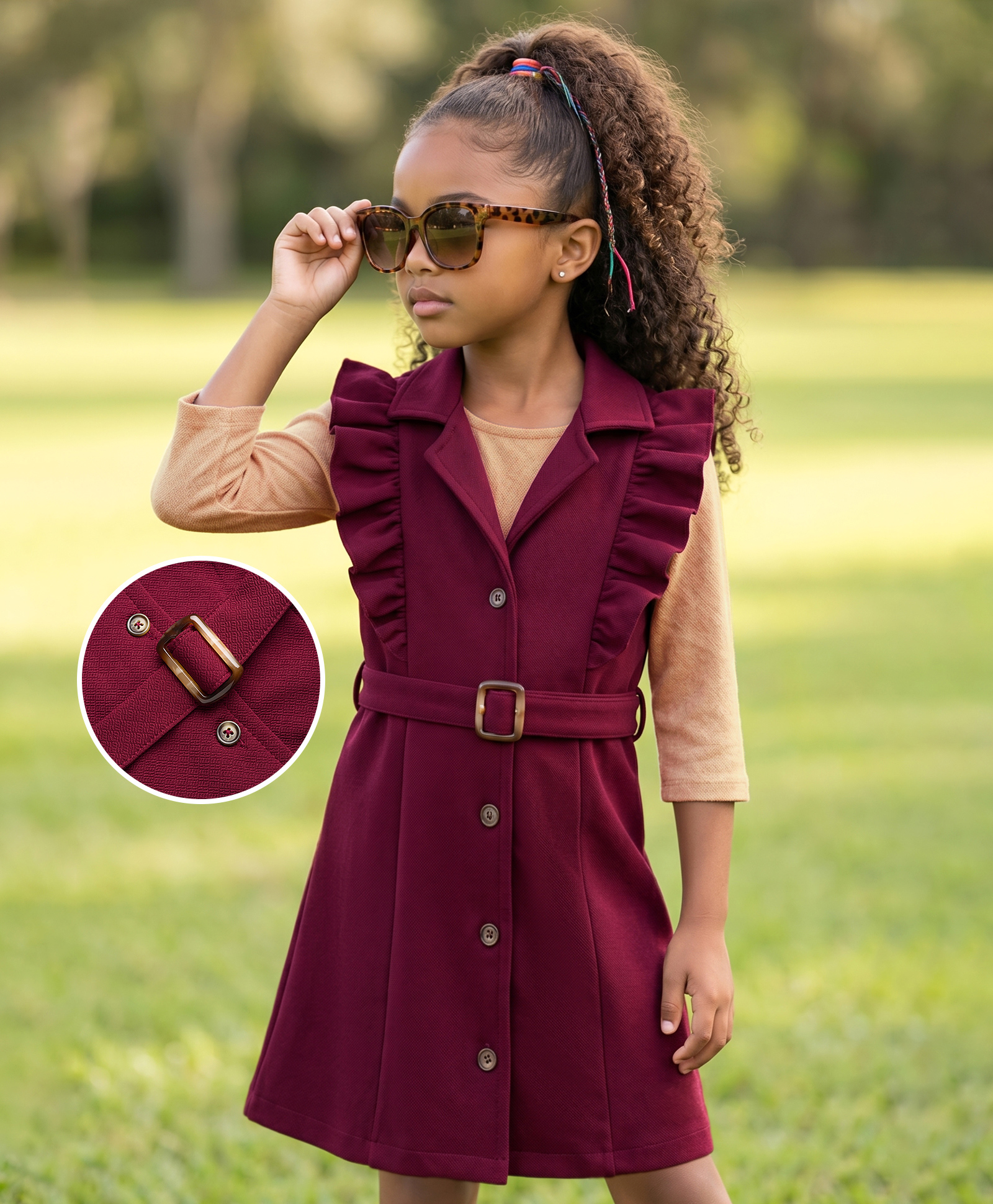 Hola Bonita Knit Dress With Full Sleeves Inner Textured Tee - Maroon-image-4