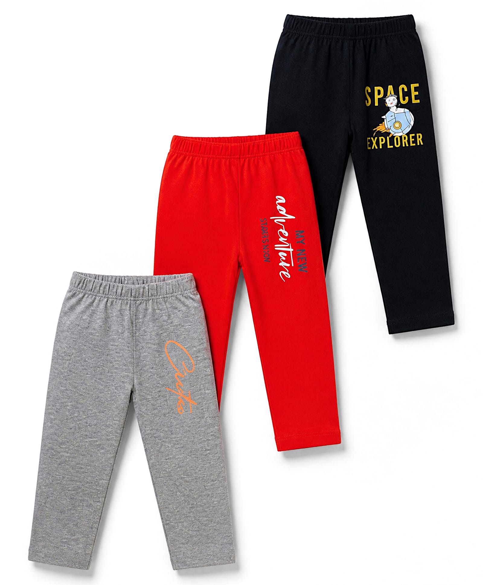 OHMS Single Jersey Knit Full Length Lounge Pants With Text Print Pack of 3 - Grey, Red & Black-picture-22