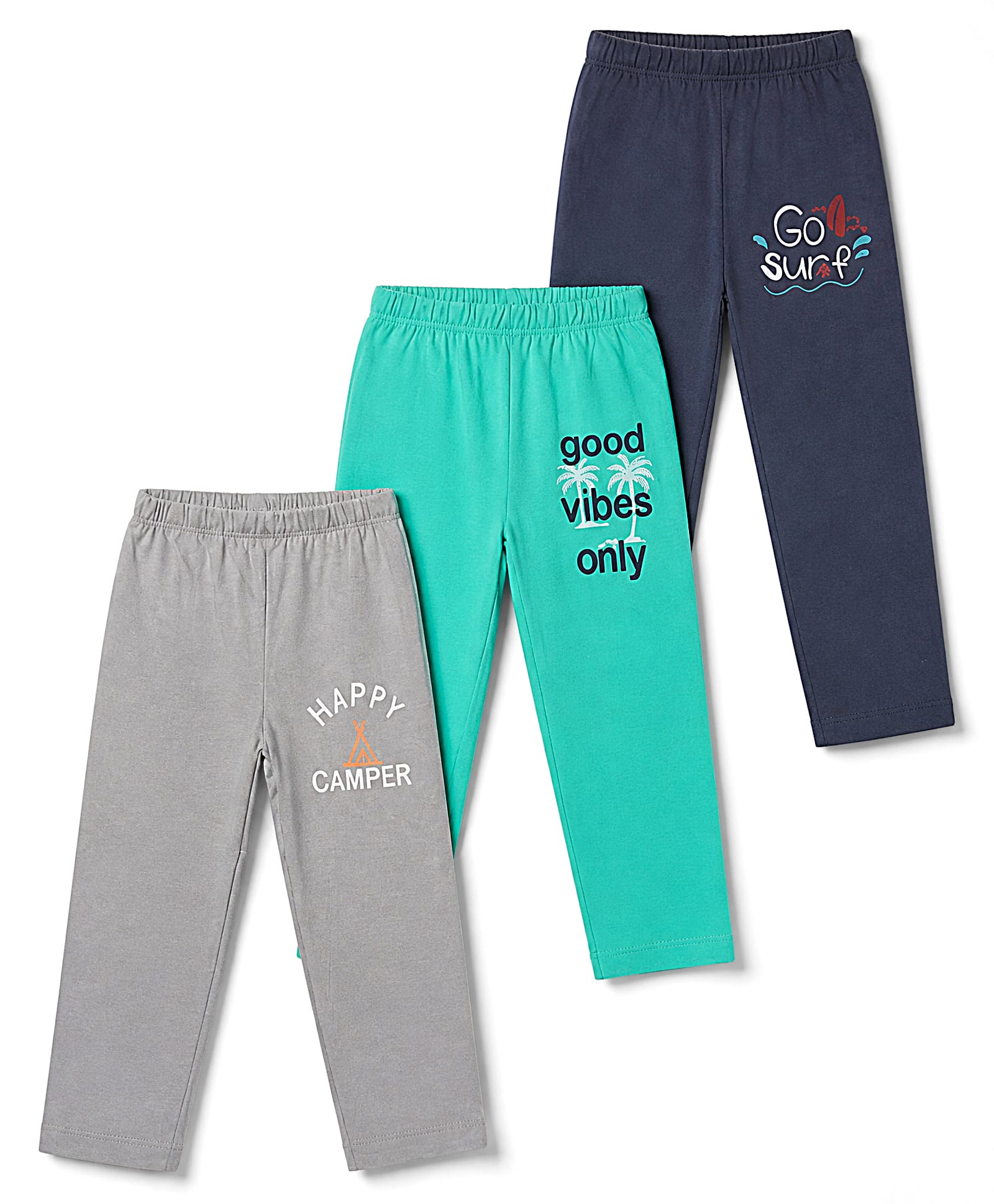 OHMS Single Jersey Knit Full Length Lounge Pants With Text Print Pack of 3 - Grey, Black & Turquoise-picture-26