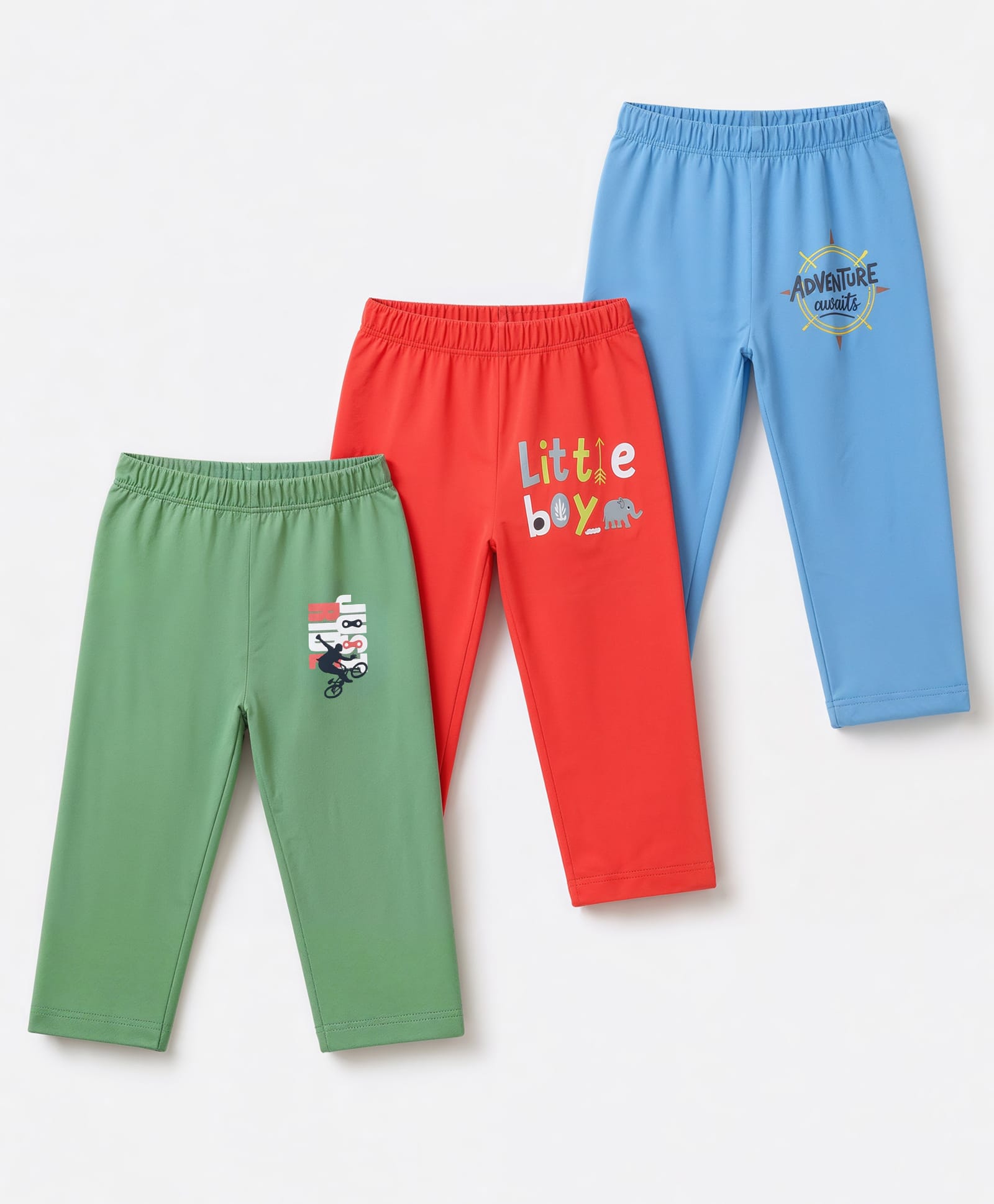 Ohms Single Jersey Knit Full Length Lounge Pants With Text Print Pack of 3 - Light Blue, Red & Green-image-10