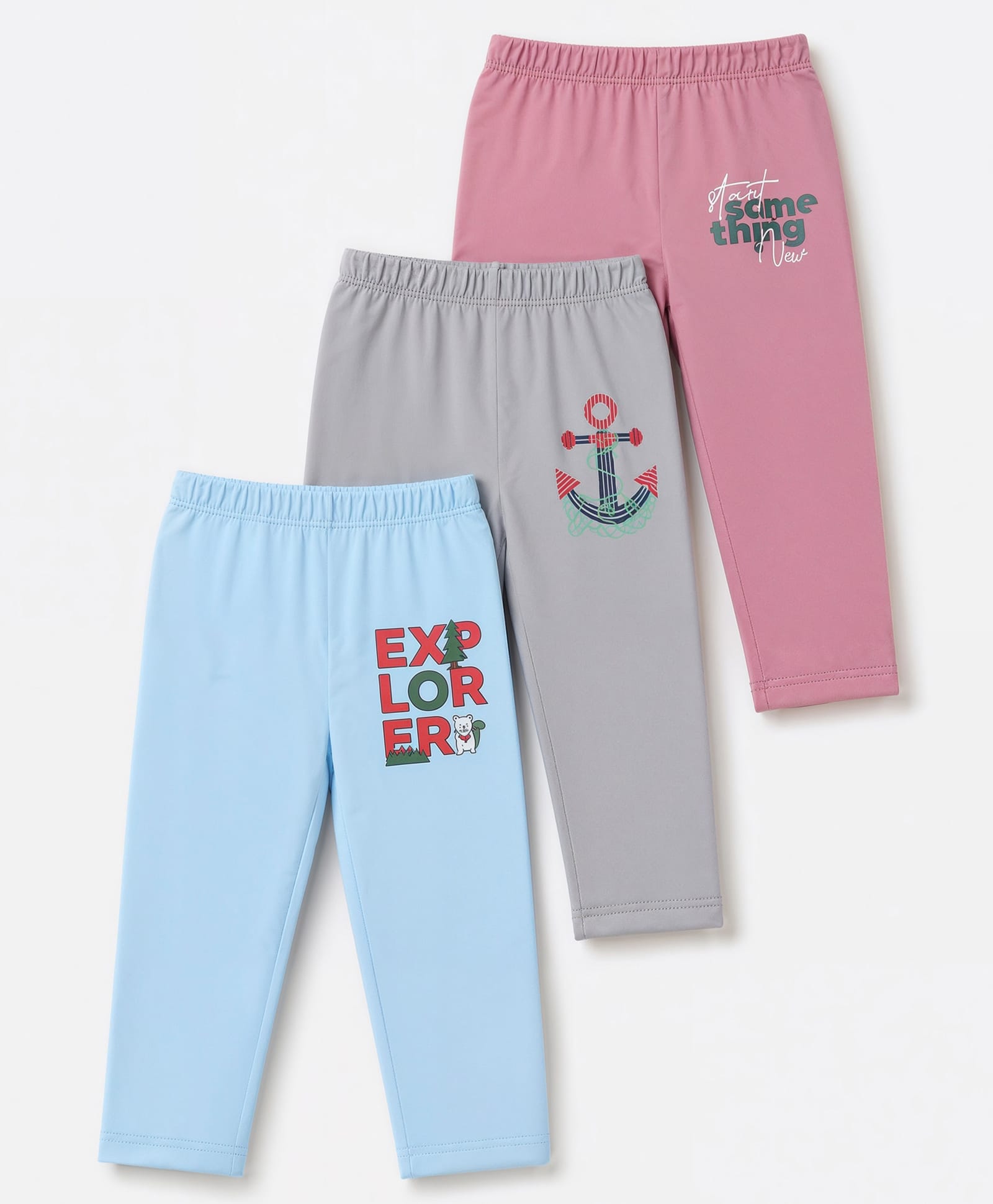Ohms Single Jersey Knit Full Length Lounge Pants With Text Print Pack of 3 - Pink, Light Blue & Grey-picture-25
