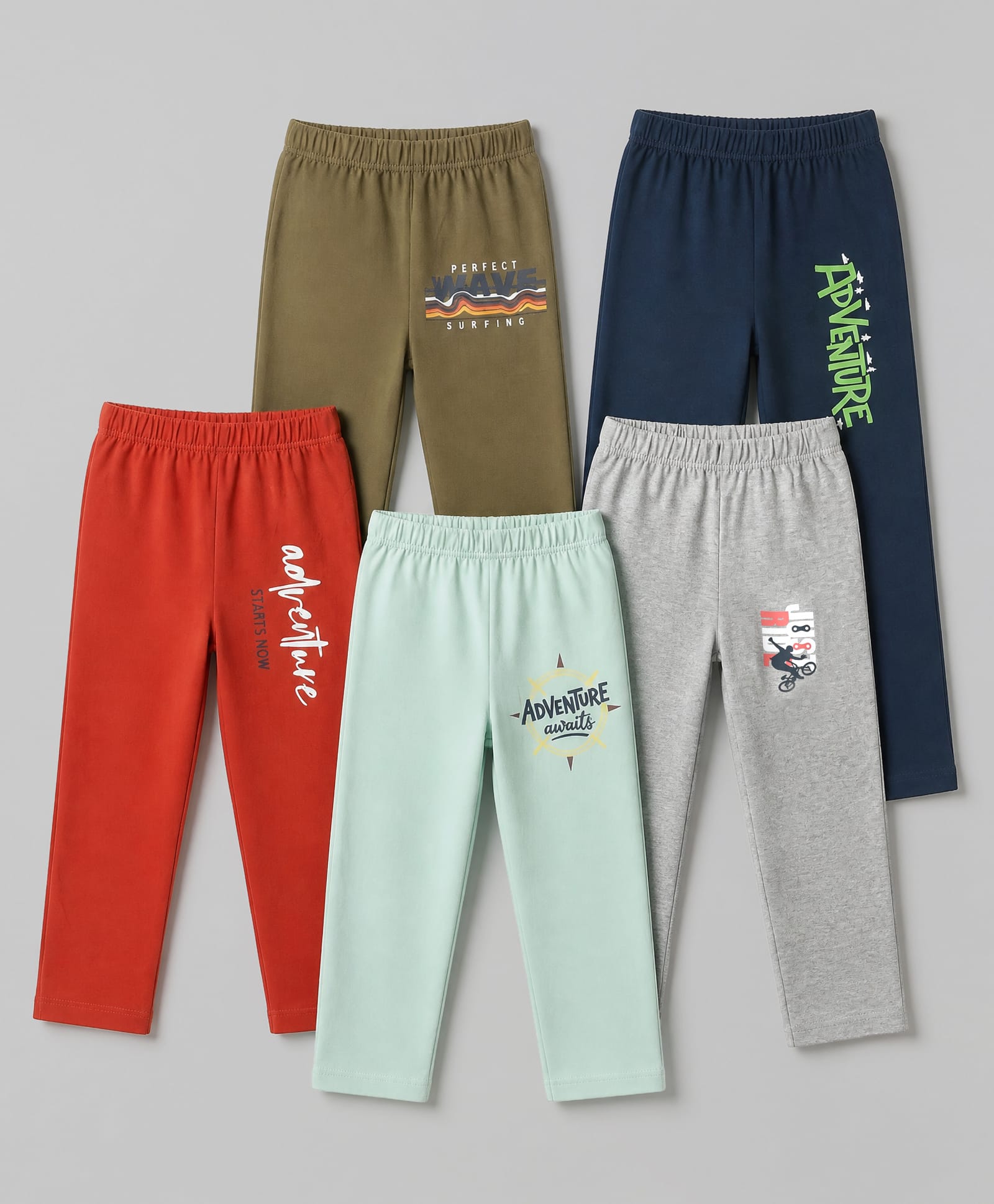 OHMS Single Jersey Knit Full Length Lounge Pants With Text Print Pack of 5 - Red, Black & Blue-picture-20