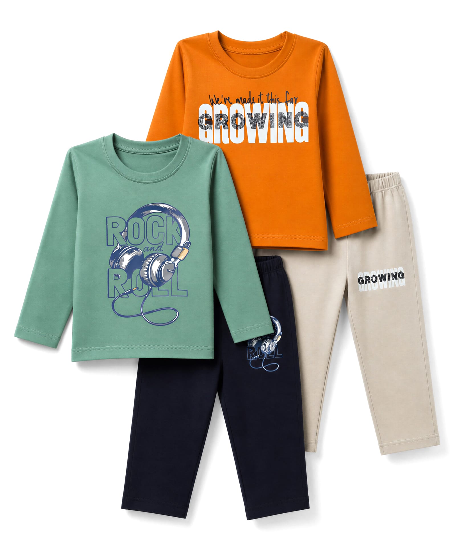 OHMS Single Jersey Knit Half Sleeves Text Printed T-Shirts & Pants Pack Of 2 - Orange & Light Green-picture-20