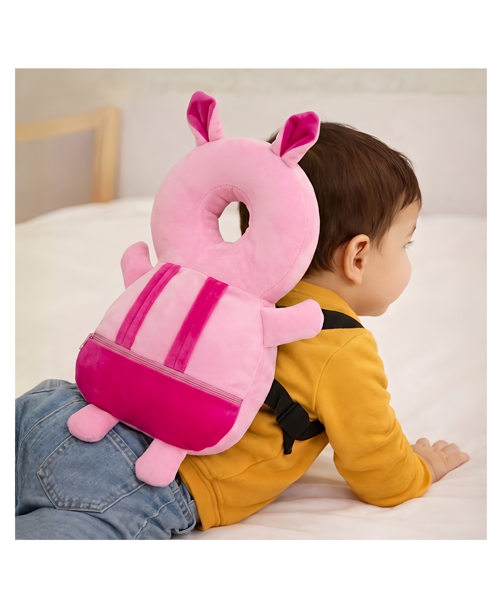 KidDough Rabbit Shape Head Protector, Cushioned Backpack for Babies | Lightweight (Pink Rabbit)-picture-12