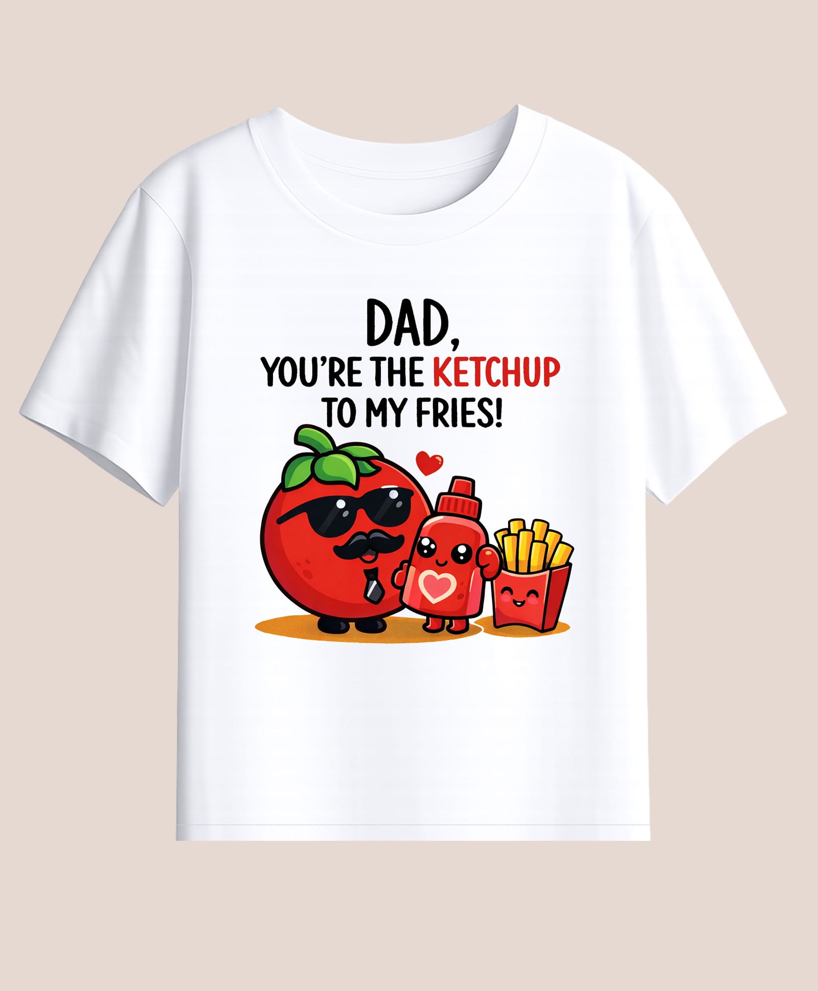 BLUSHES 100% Cotton Knit Fathers Day Theme Half Sleeves Dad Youre The Ketchup To My Fries Text Printed Tee - White-picture-10