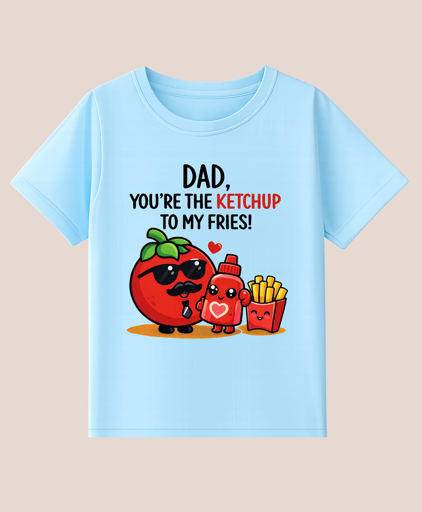 BLUSHES 100% Cotton Knit Fathers Day Theme Half Sleeves Dad Youre The Ketchup To My Fries Text Printed Tee - Aqua Blue-picture-8