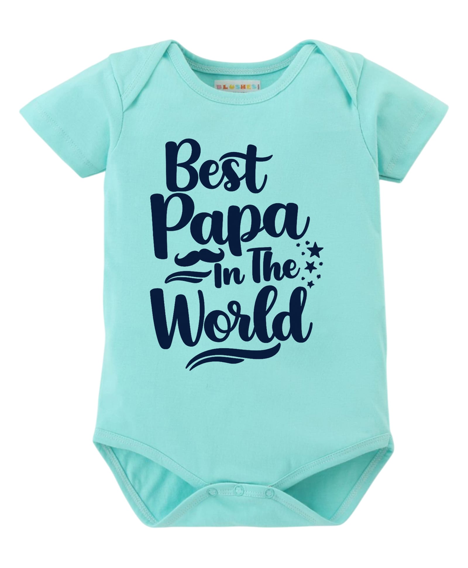 BLUSHES 100% Cotton Knit Fathers Day Theme Half Sleeves Best Papa In The World Text Printed Onesie - Sea Green-image-27