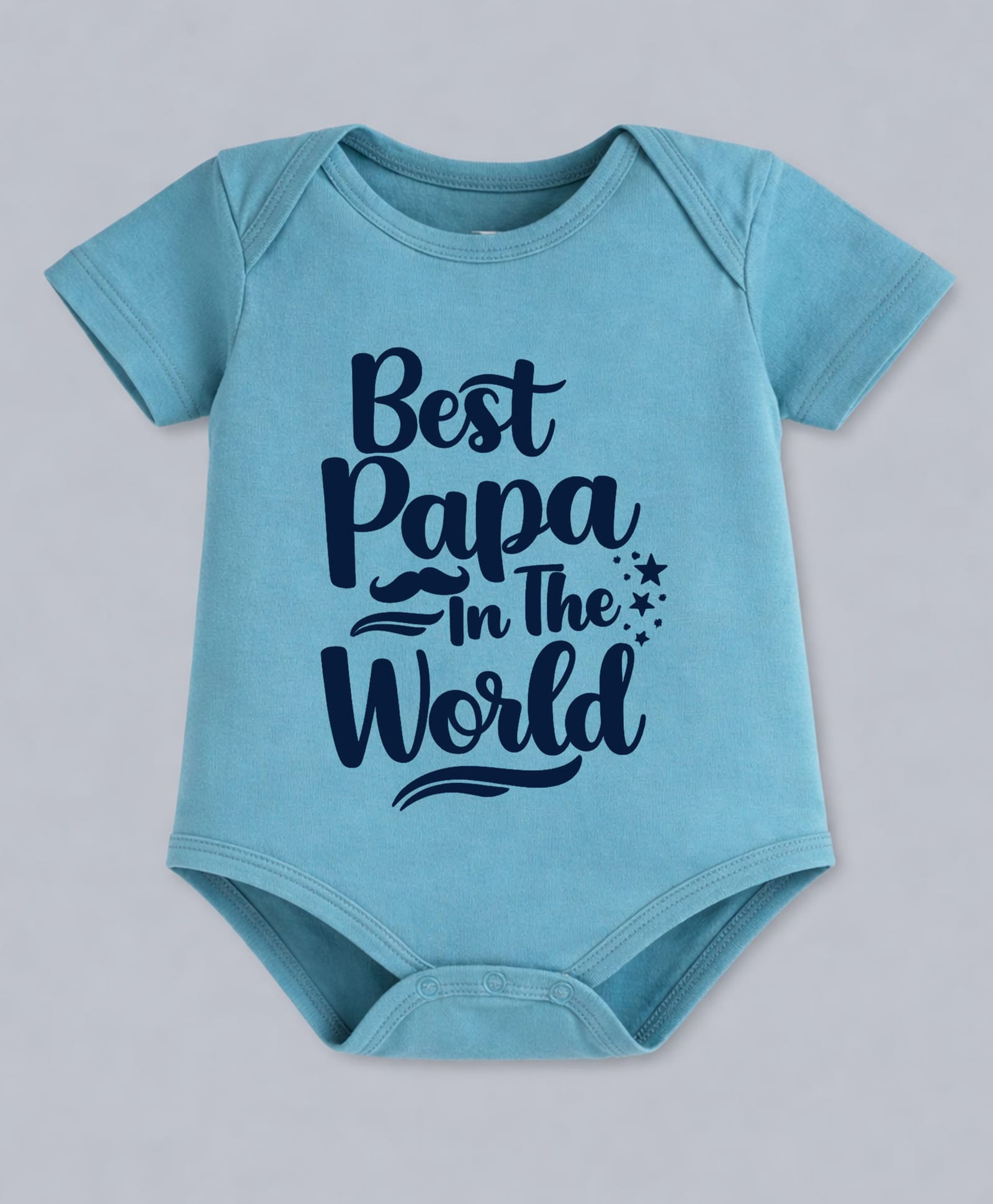 BLUSHES 100% Cotton Knit Fathers Day Theme Half Sleeves Best Papa In The World Text Printed Onesie - Turquoise-picture-8