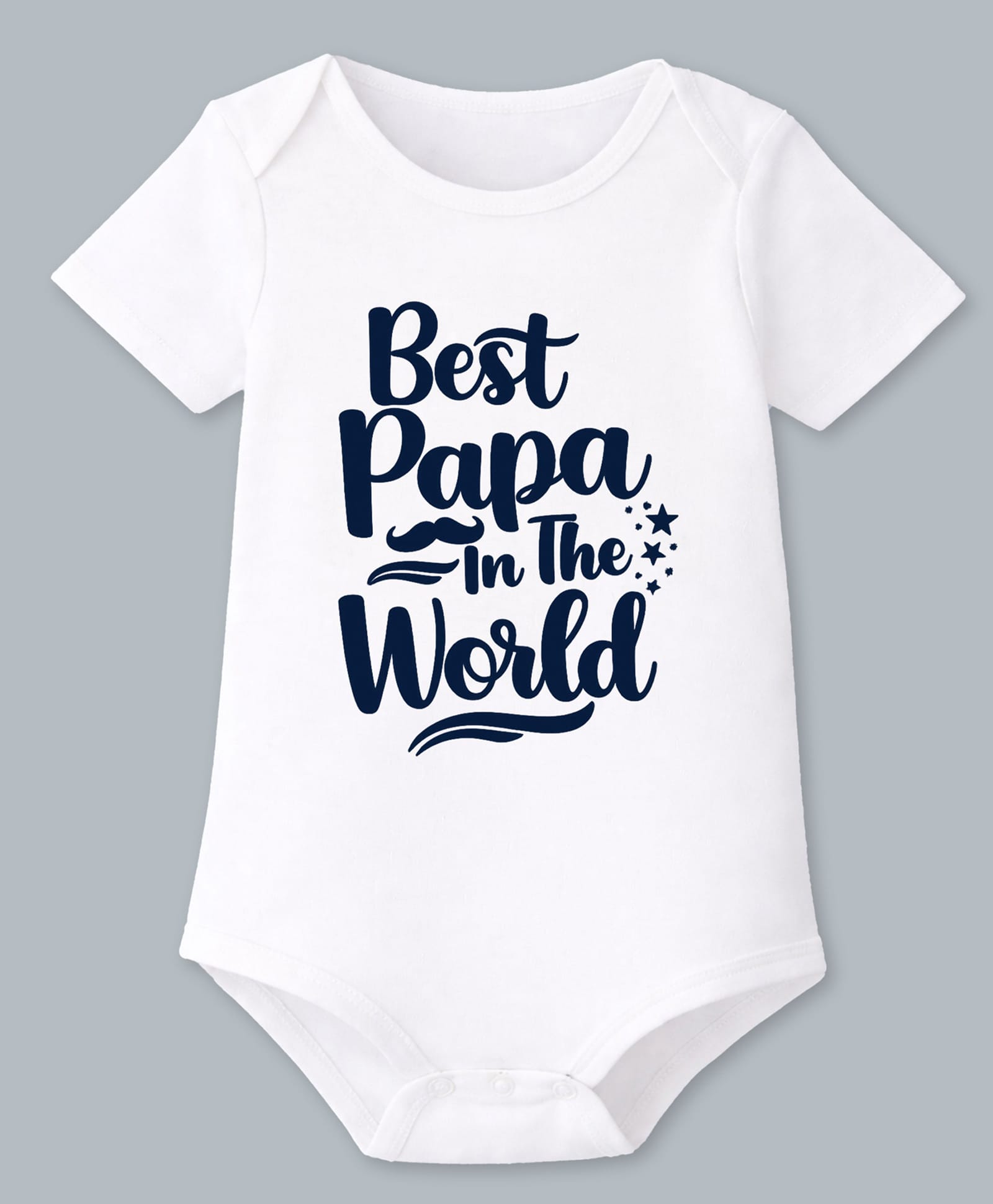 BLUSHES 100% Cotton Knit Fathers Day Theme Half Sleeves Best Papa In The World Text Printed Onesie - White-picture-1