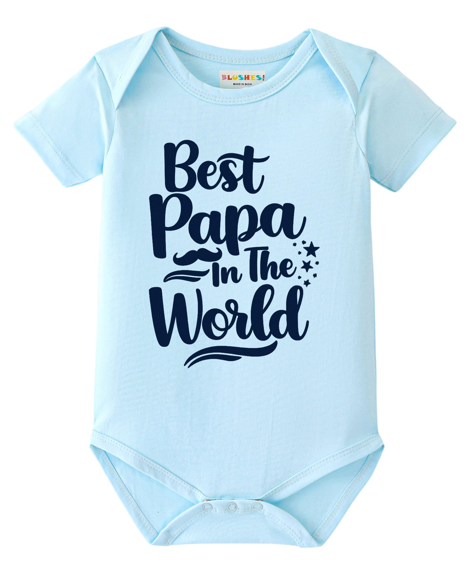BLUSHES 100% Cotton Knit Fathers Day Theme Half Sleeves Best Papa In The World Text Printed Onesie - Aqua Blue-picture-35