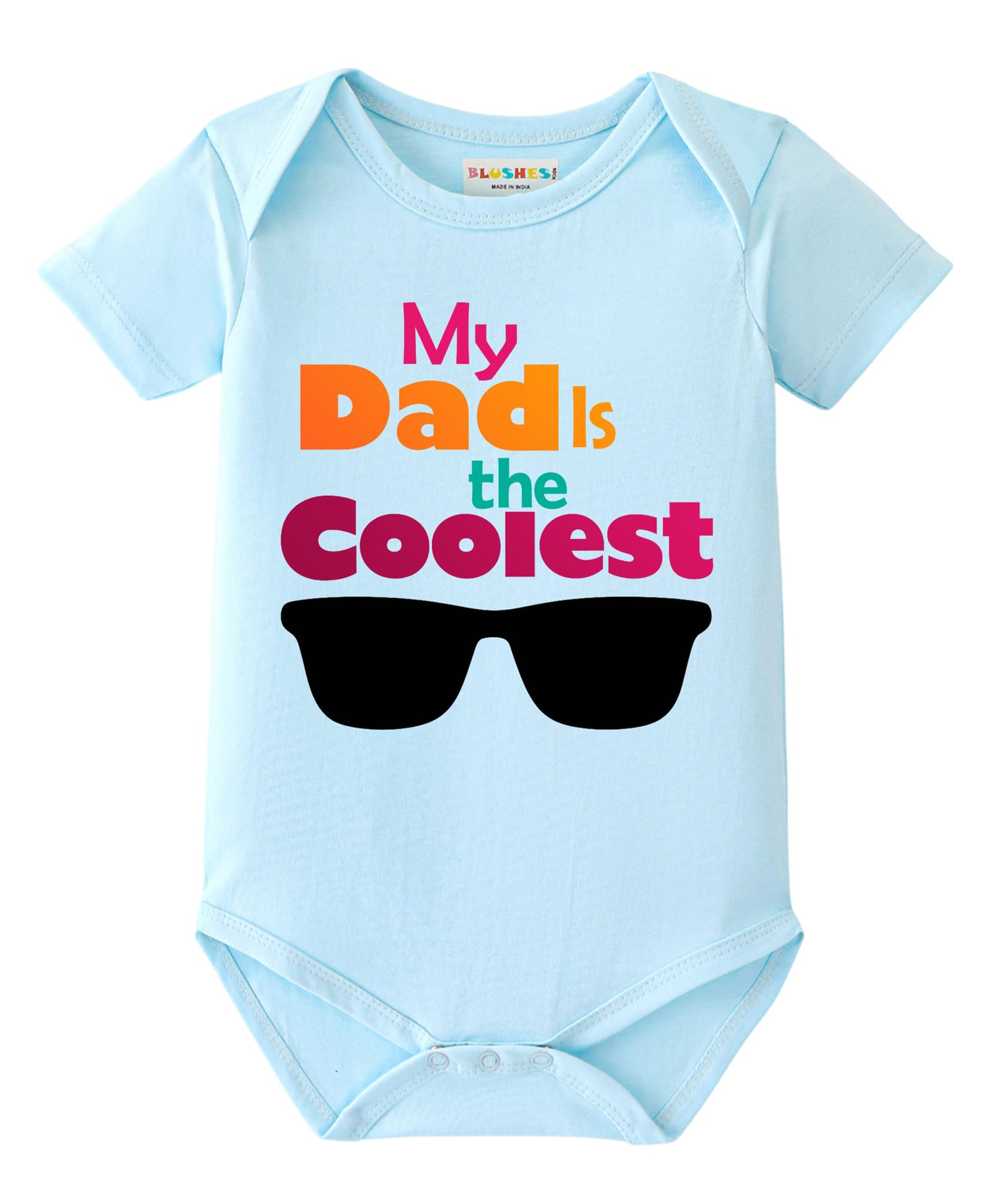 BLUSHES 100% Cotton Knit Fathers Day Theme Half Sleeves My Dad Is The Coolest Text Printed Onesie - Aqua Blue-picture-1