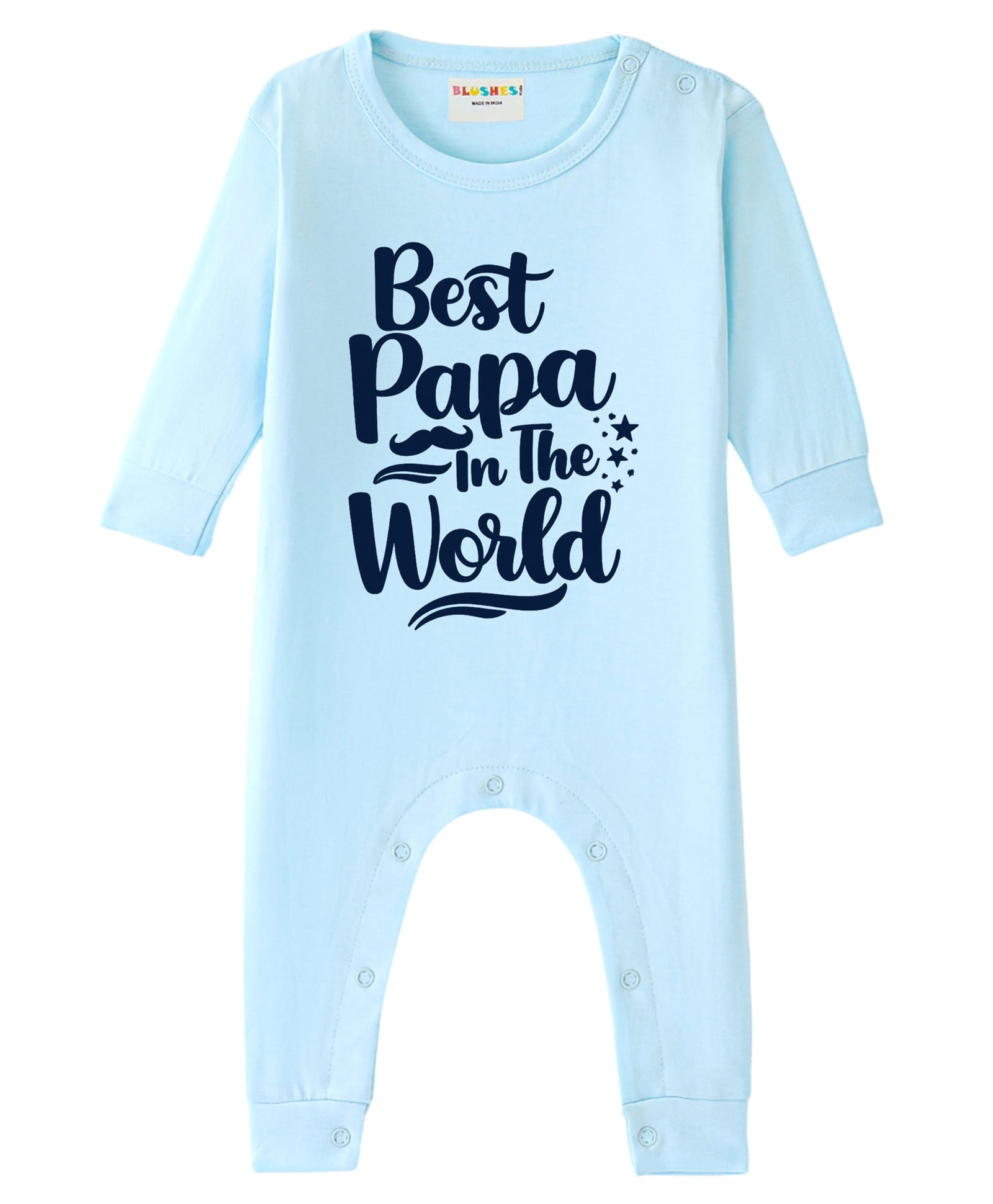 BLUSHES 100% Cotton Knit Fathers Day Theme Full Sleeves Best Papa In the World Text Printed Romper - Aqua Blue-image-16